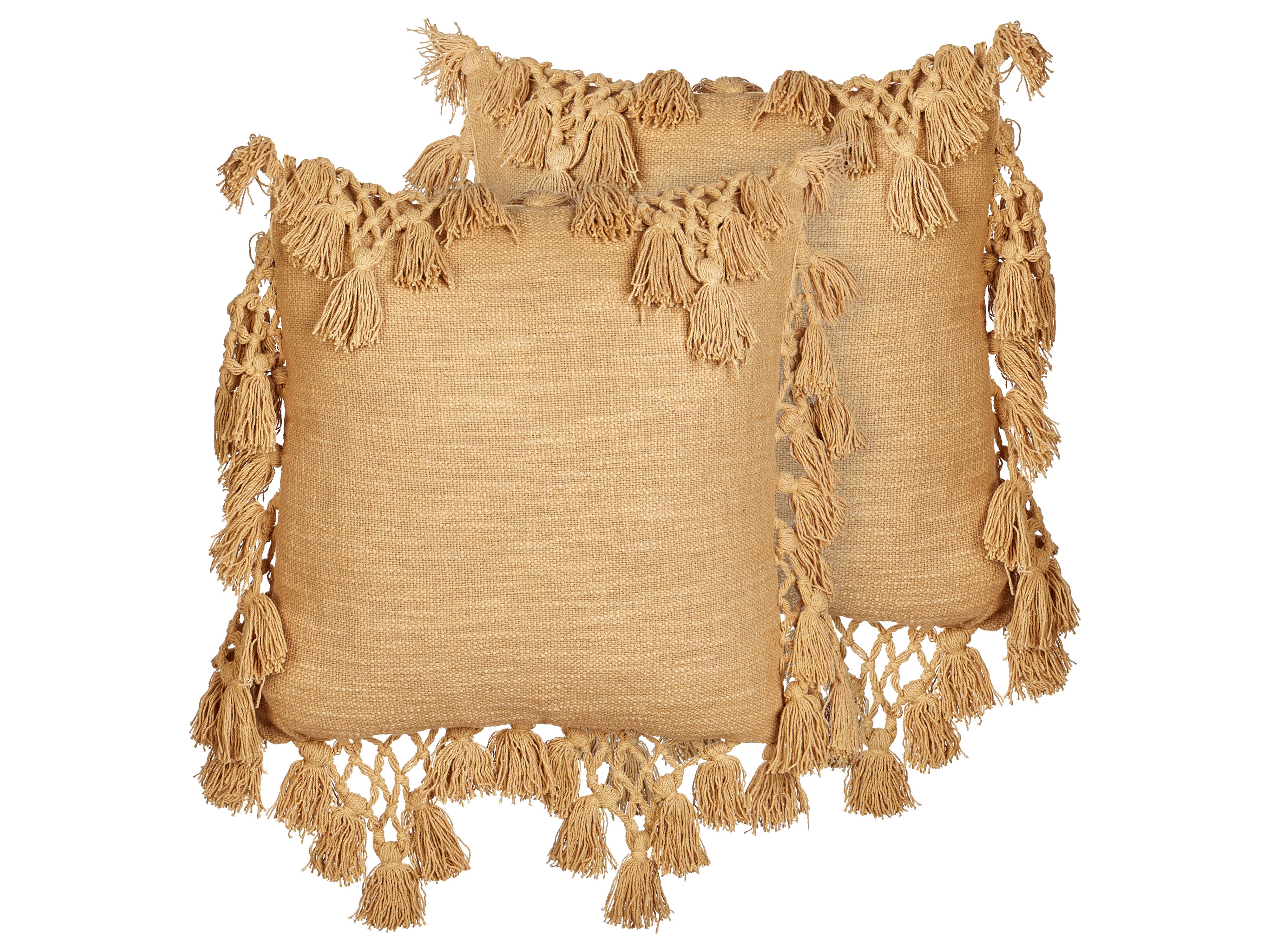 Set of 2 Decorative Cushions OLEARIA Cotton 45 x 45 cm Sand Beige Solid
