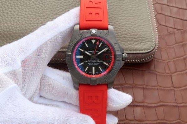 Replica Breitling Avenger GMT PVD GF Carbon Fiber Dial Red Rubber Strap A2836 - Top club
