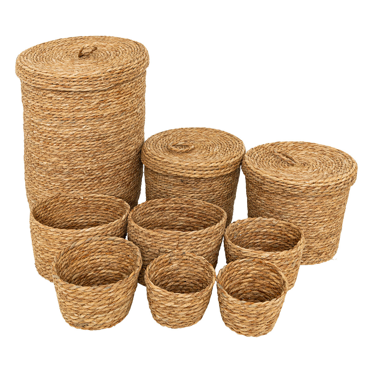 Set of 9 round baskets "Little cottage" Rush, D.14/19/24/28/35 cm
