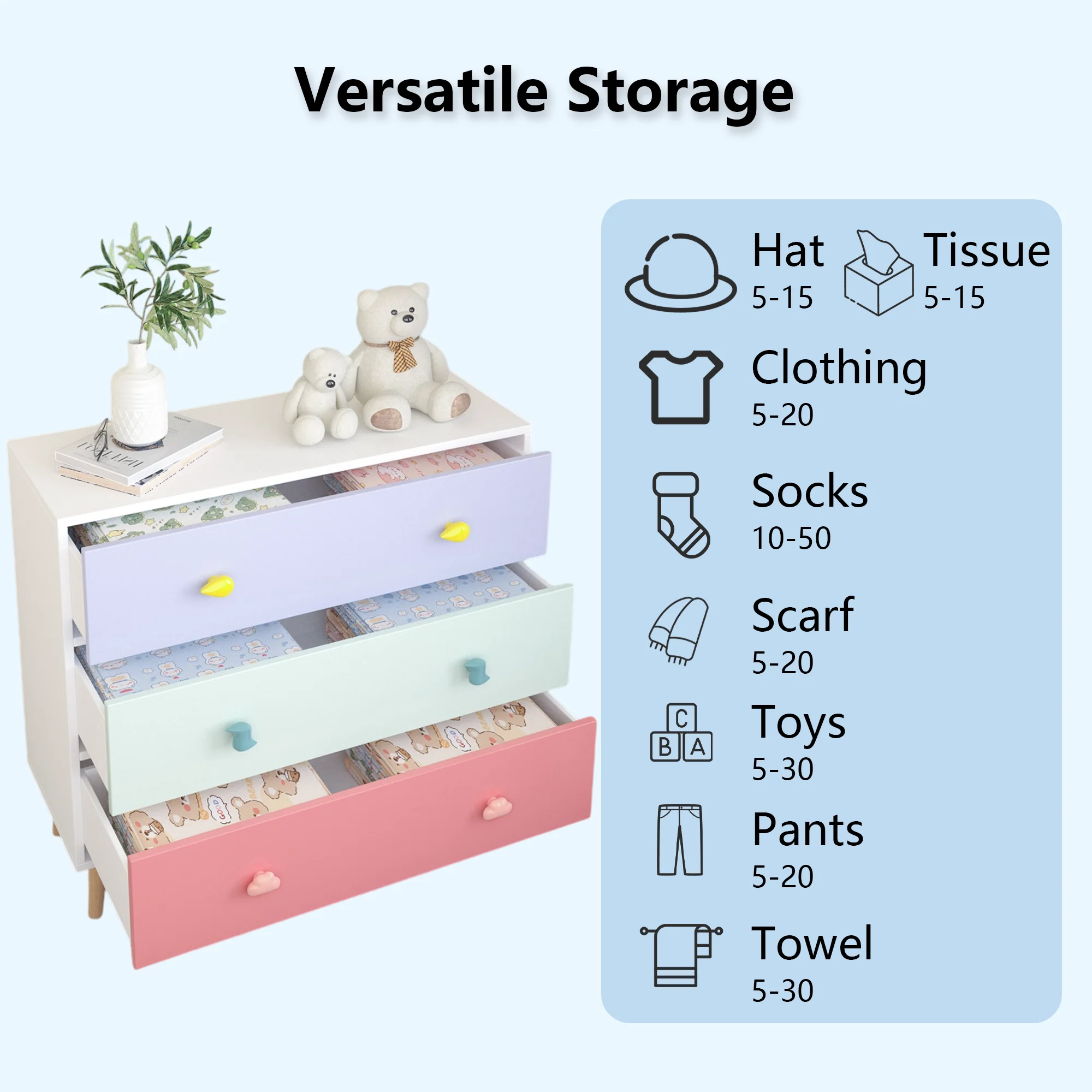 Miniyam Drawer Dresser with Glides & Safety Design for Kids, Colorful - Image 4