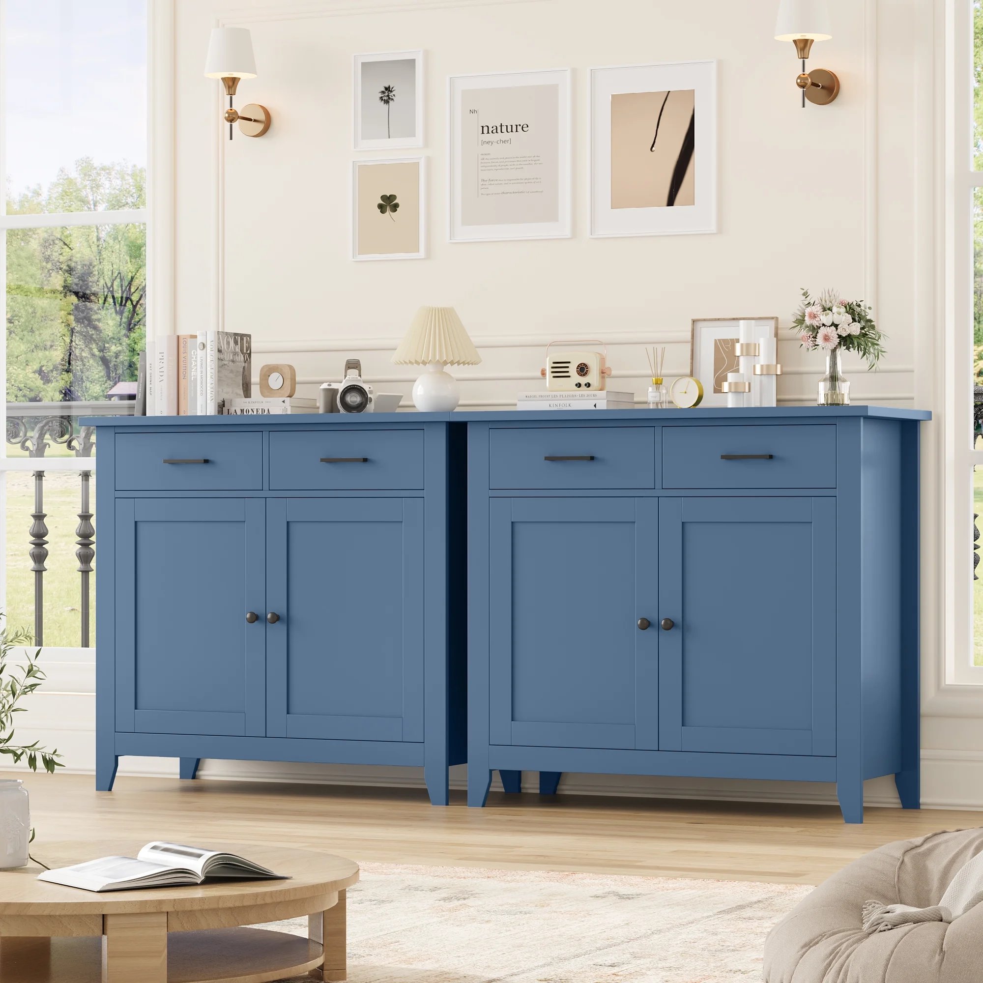 Homfa Entryway Cabinet, Kitchen Storage Cabinet, Farmhouse Buffet Sideboard with 2 Drawers and 2 Doors,Coffee Bar with Storage for Dining Room Living Room,White - Image 39