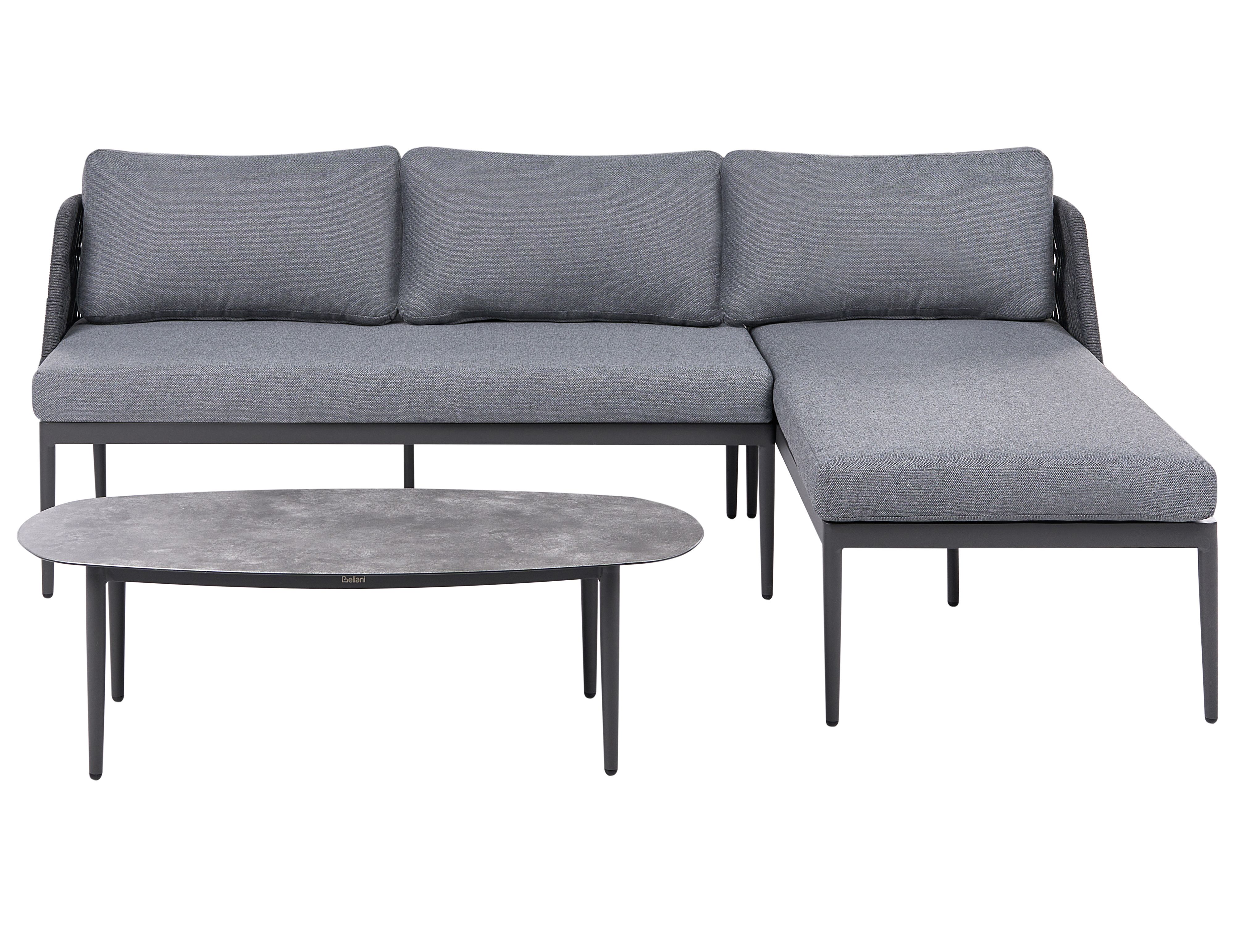 Garden Corner Sofa with Table 3 Seater LEFFE Left Hand Metal Grey