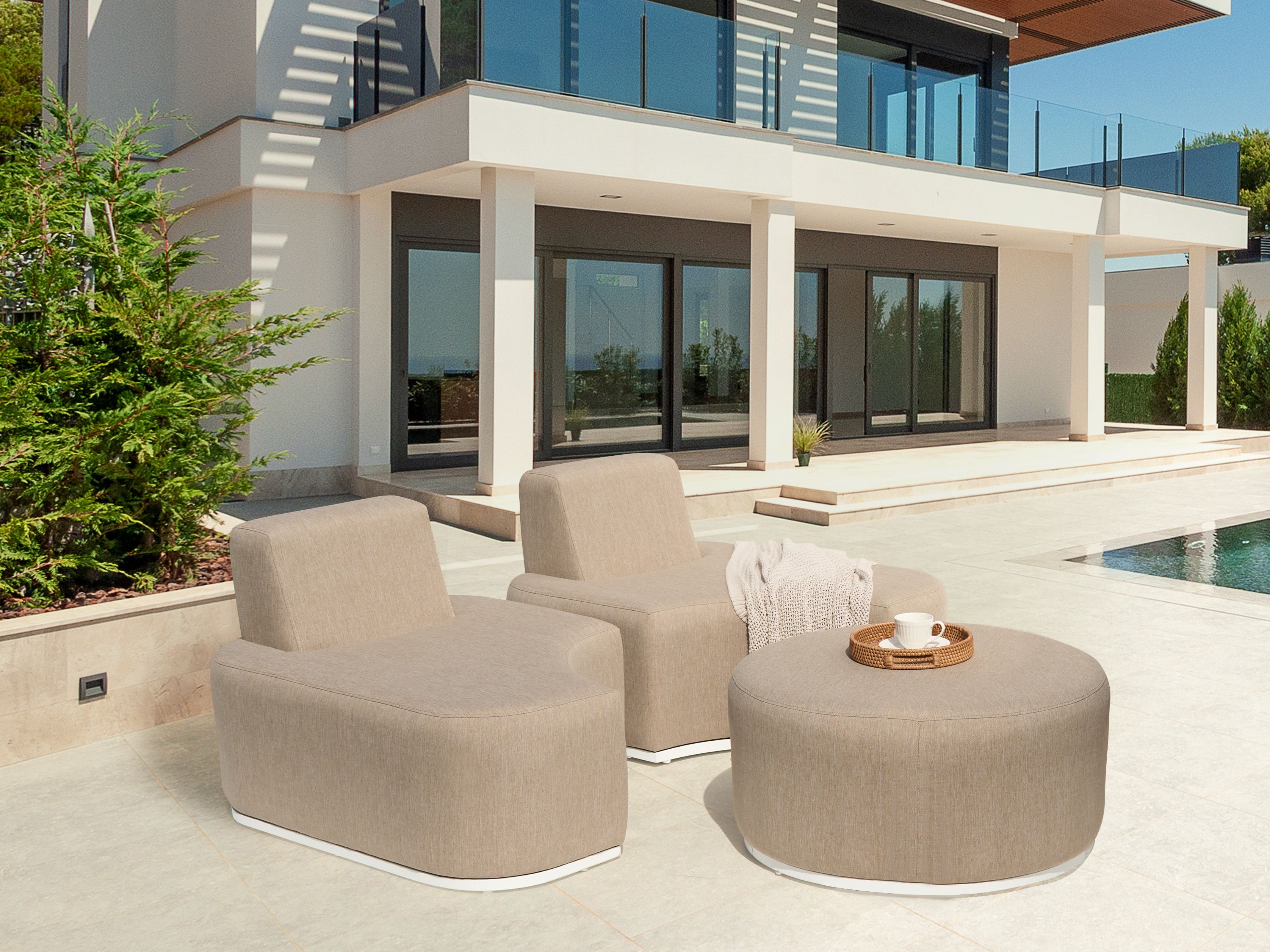 Garden Lounge Set with Table 2 Seater FABRO Fabric Beige
