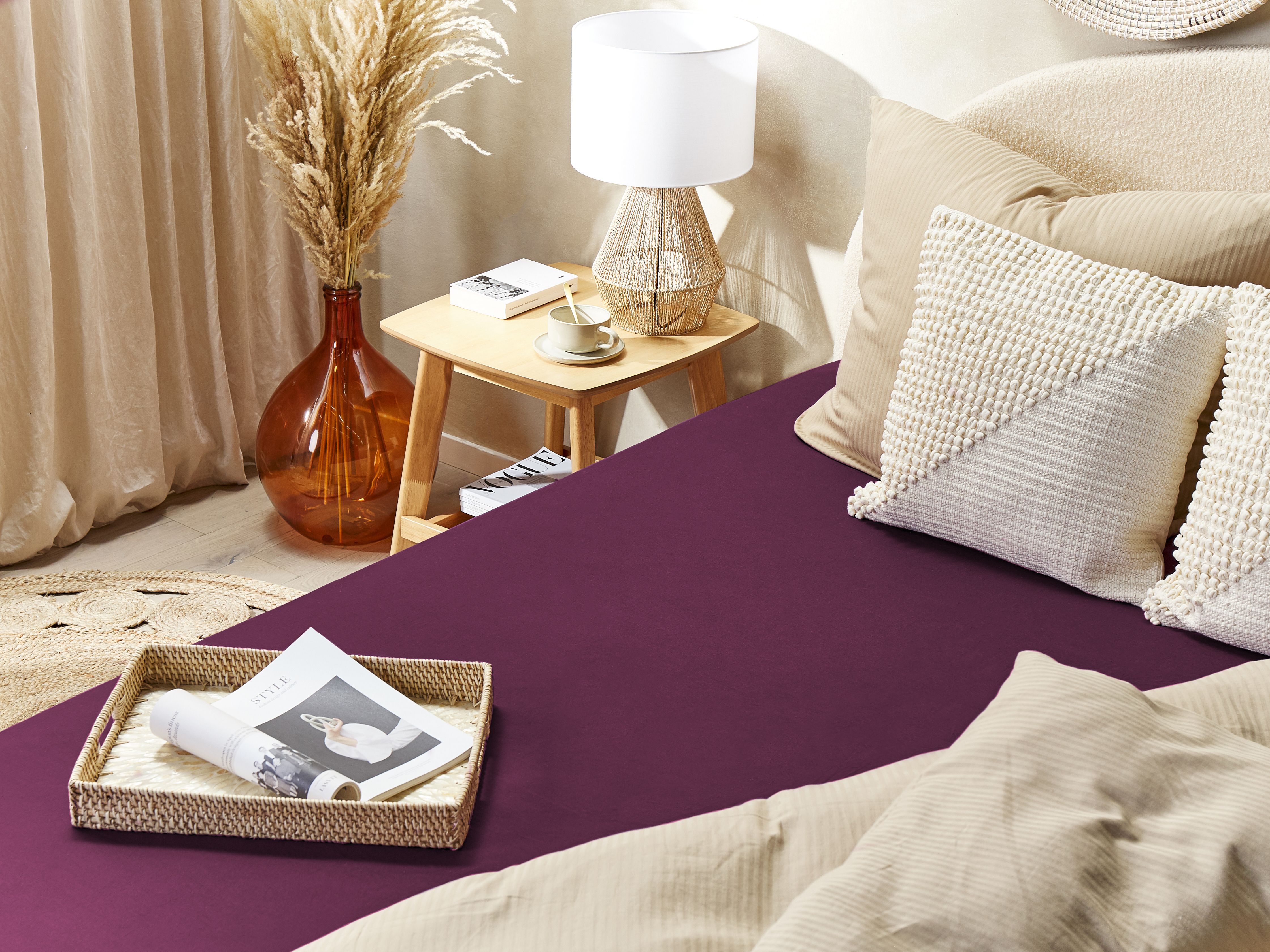 Fitted Sheet JANBU Cotton 200 x 200 cm Burgundy