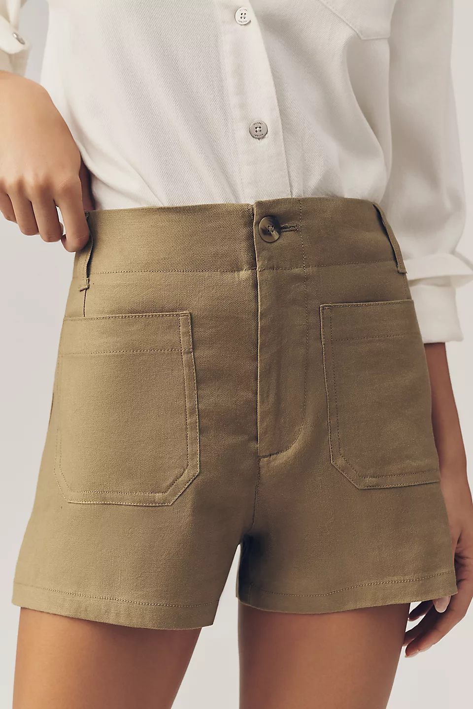 Linen Stretch High-Rise Shorts - Toasted Olive