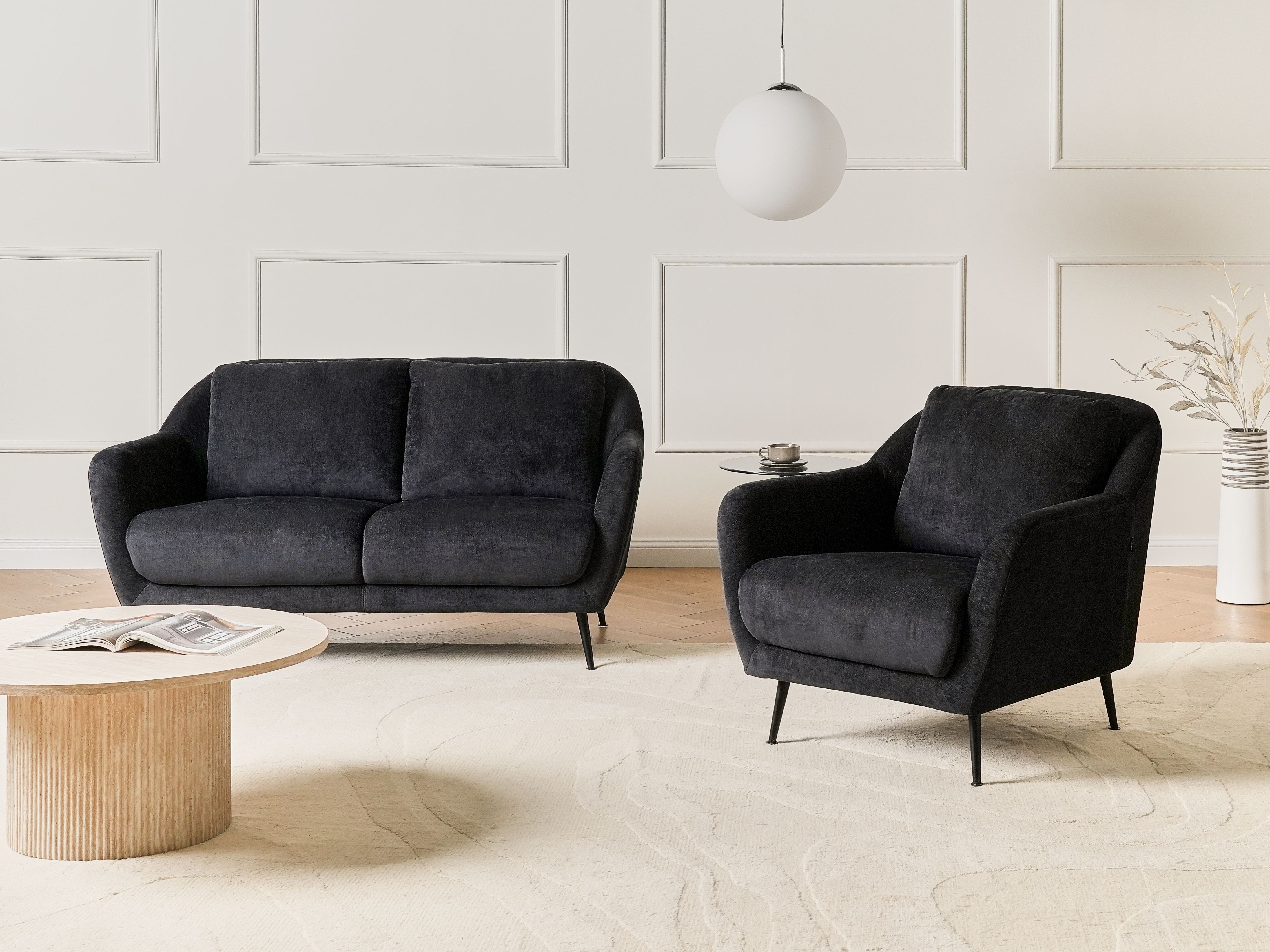 Living Room Set 3 Seater EIBY Chenille Black