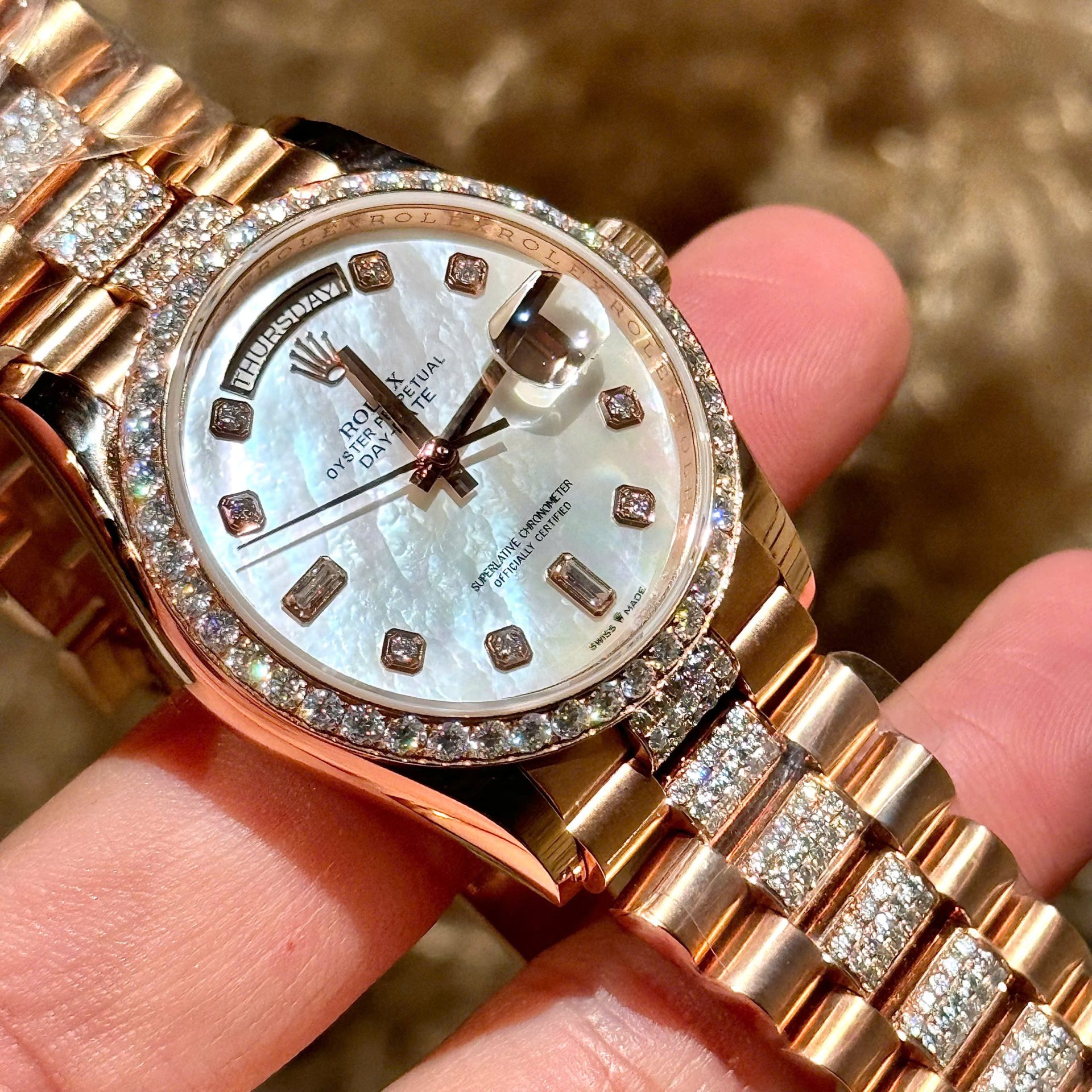 Rolex Best Replica Watch Day-Date Dial Mother Of Pearl Custom Gold Wrapped GMF 40mm - Top club