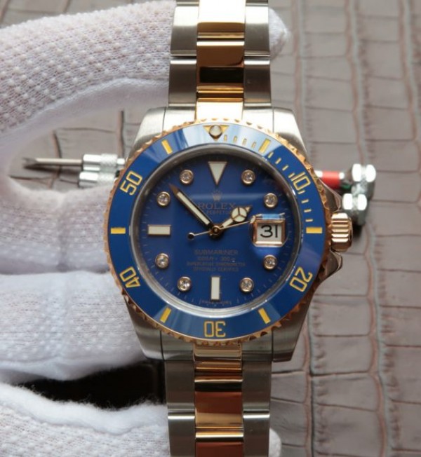 Replica Rolex Submariner 116613 Noob YG Wrapped Blue Dial  SS/YG Bracelet A3135 - Elite Watch Atelier