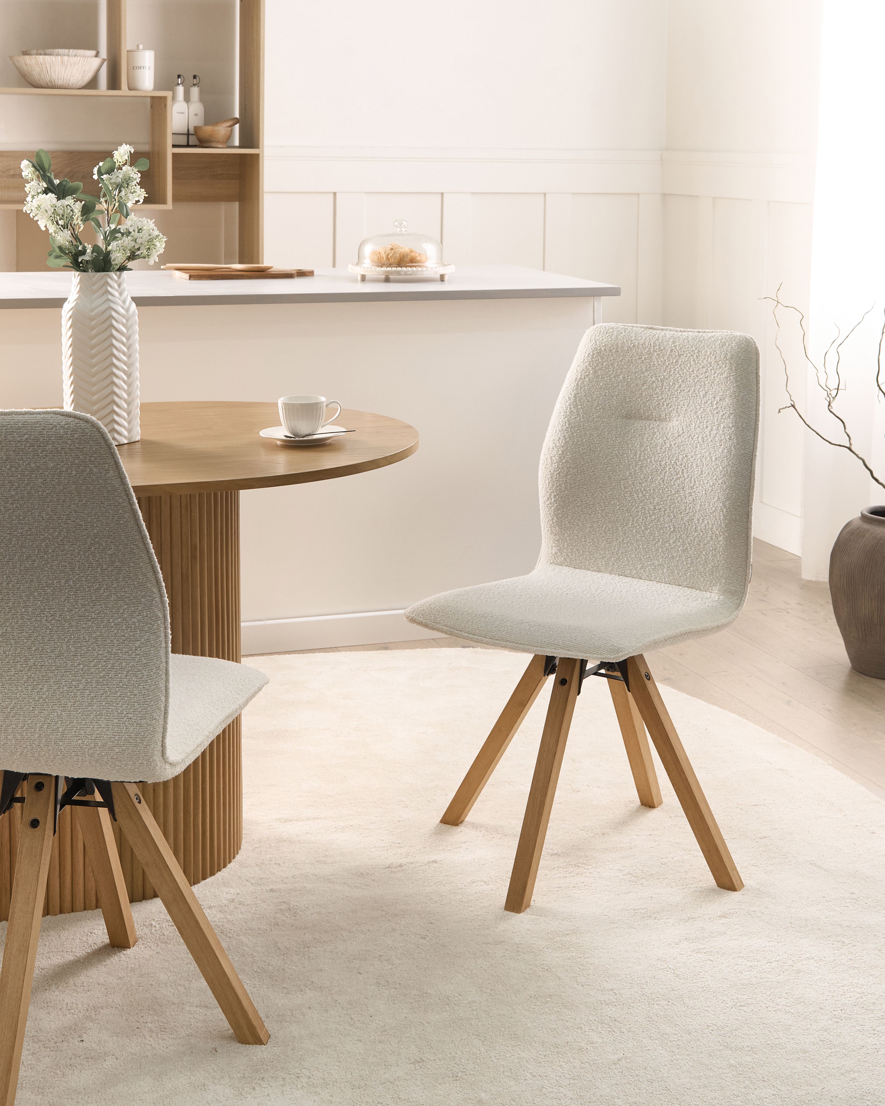 Set of 2 Dining Chairs Swivel ALKALI Boucle Off-White