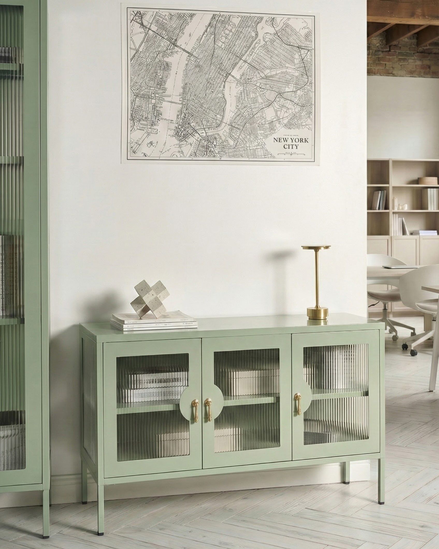 3 Door Sideboard GLEORA Metal Mint Green