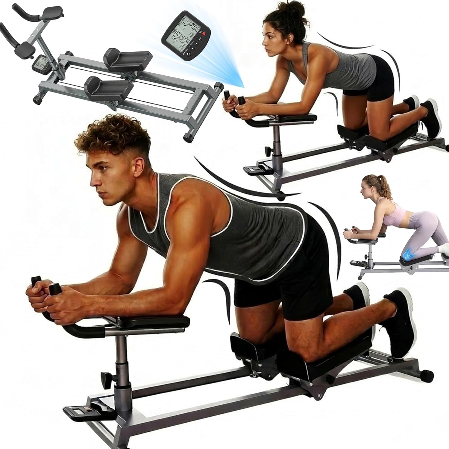 Crawling Training Machine Noiseless Spine Twist Stretch Trainer Home Gym Exercise Machine with Adjustable Hand Grips LED Display Knee Support & Steel Frame Full Body Low-Impact Cardio