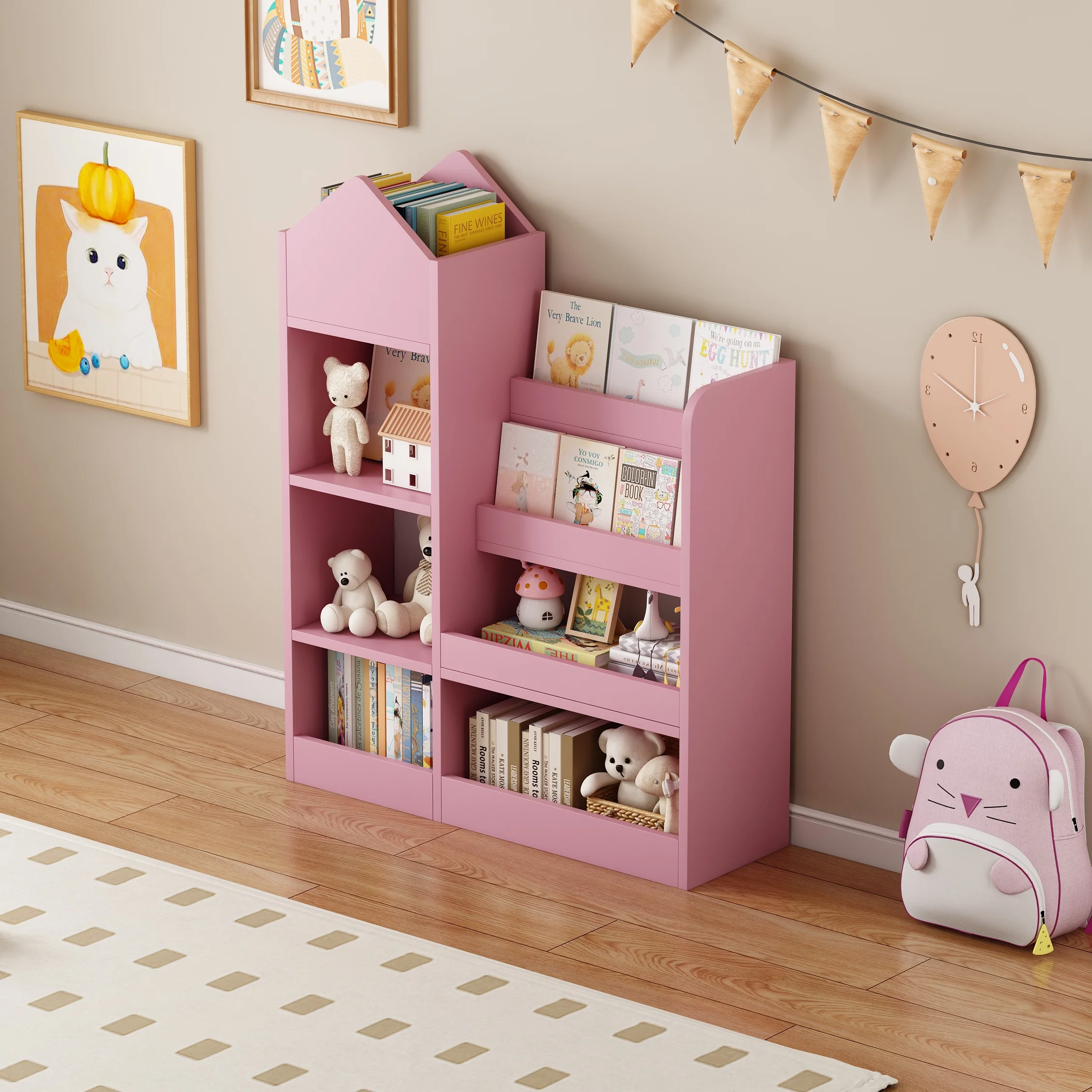 PORKISS Bookshelf for Kids, Wood Kids Bookcase with Toy Storage Organizer, Freestanding Book Shelf with 6 Compartments and 2 Baskets Bins for Kids Bedroom, Nursery, Playroom, Natural - Image 21