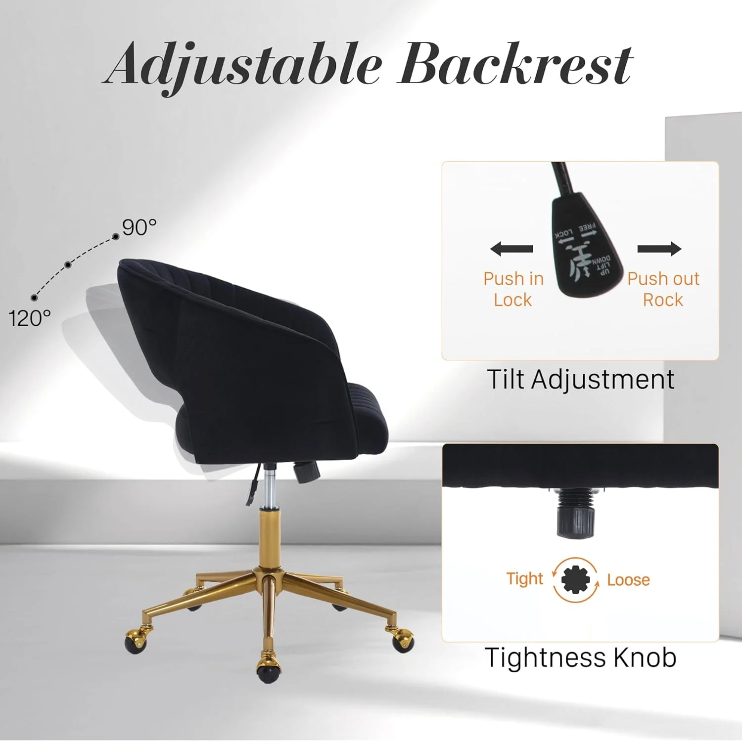 Home Office Swivel Desk Chair, Modern Velvet Vanity Chair, Height Adjustable Armchair with Gold Base, Ergonomic Office Chair for Task Study Computer Room, Beige - Image 34