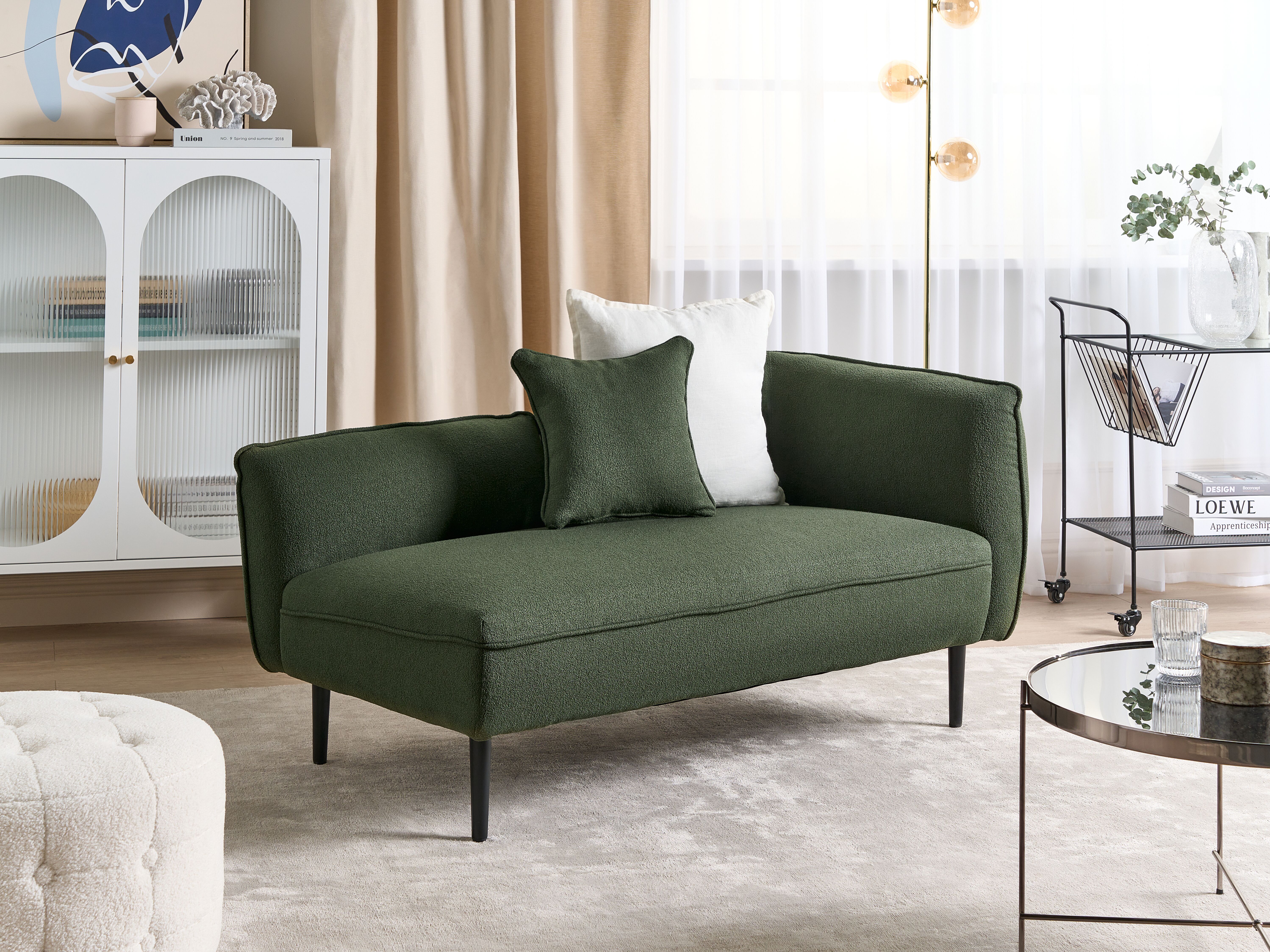 Right-Hand Chaise Lounge CHEVANNES Boucle Dark Green