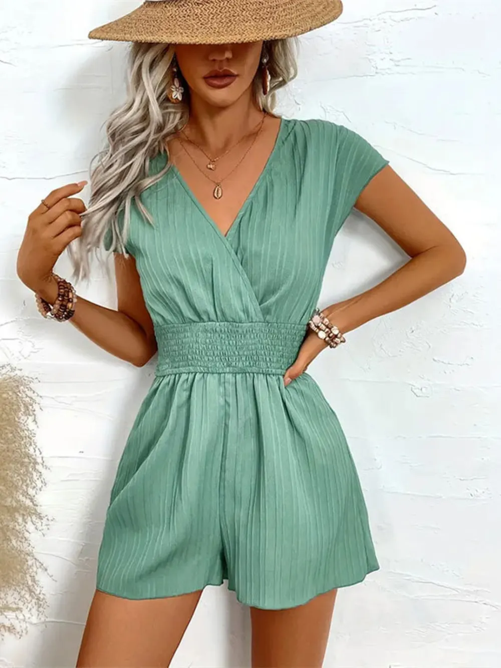 Tied Surplice Short Sleeve Romper - ZKZOOK