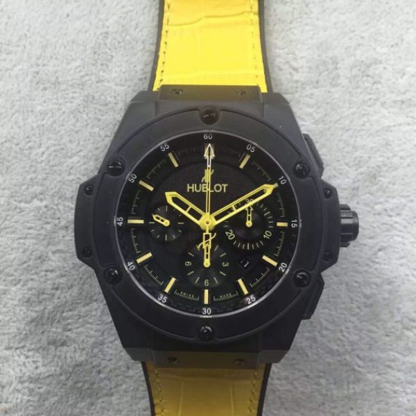 Replica Hublot Big Bang King Power 48mm PVD Black Dial Yellow Hands Gummy Strap A7750 - Top club
