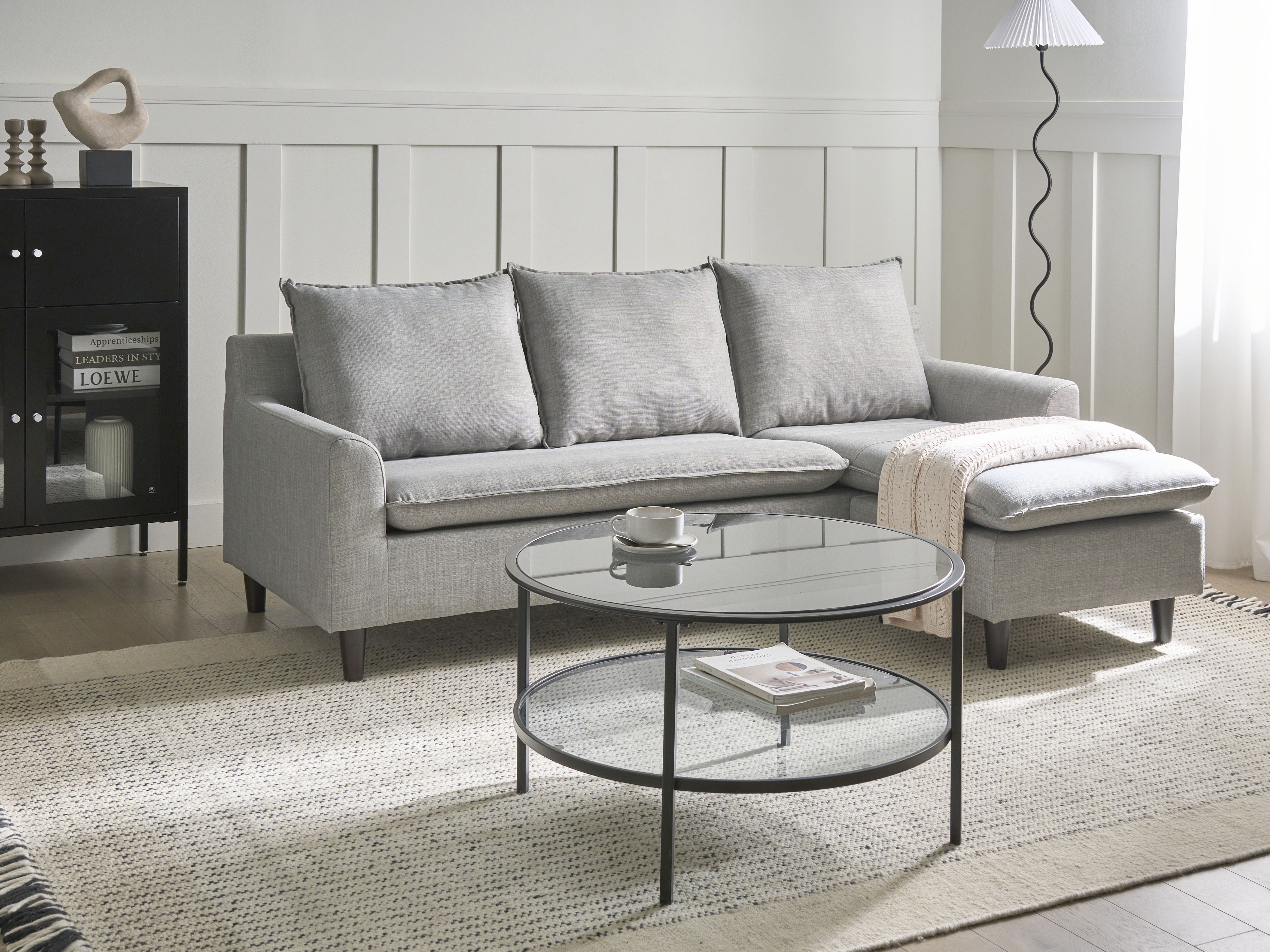 Corner Sofa 3 Seater ELVENES Fabric Light Grey Left Hand