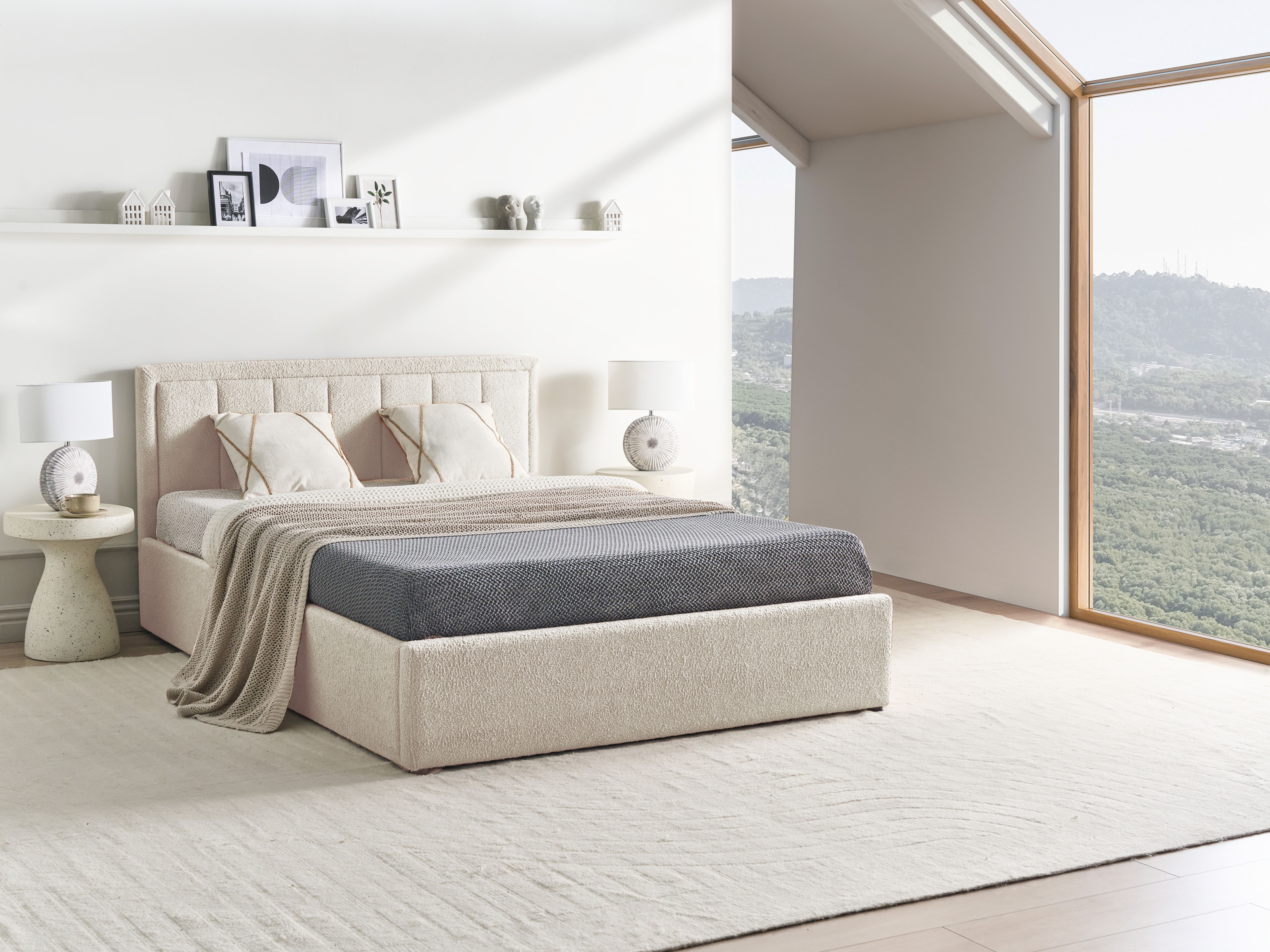 Ottoman Bed Boucle MONTLAUR 140 x 200 cm (EU Double) Beige