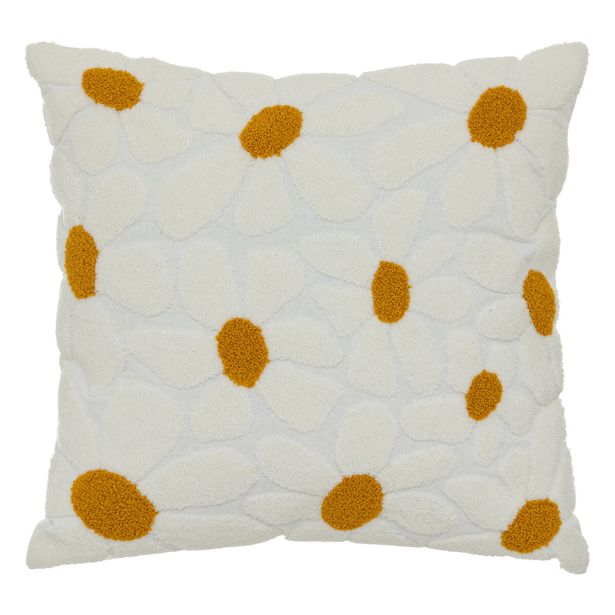 "Daisy" embroidered cushion White, Yellow, 40x40 cm