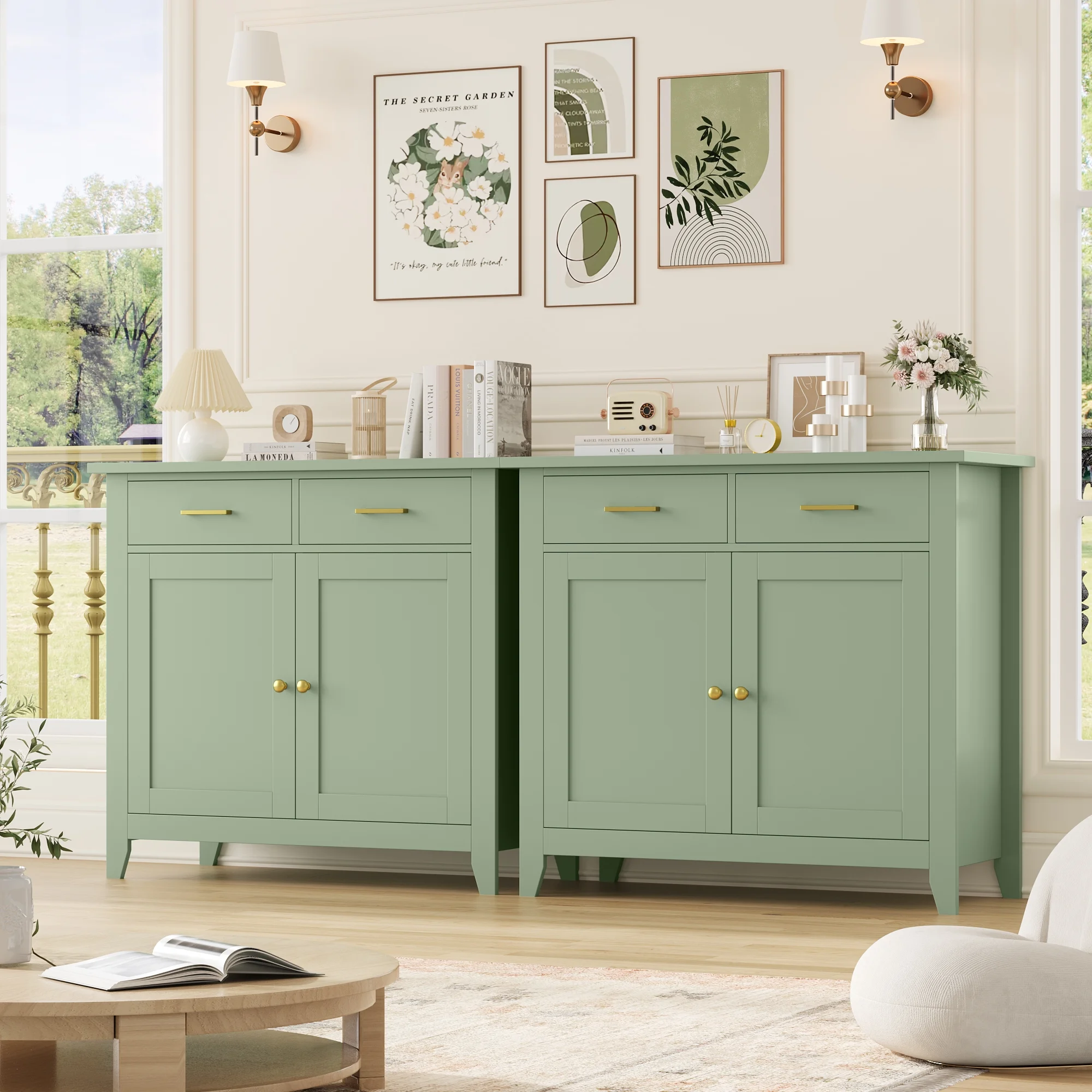 Homfa Entryway Cabinet, Kitchen Storage Cabinet, Farmhouse Buffet Sideboard with 2 Drawers and 2 Doors,Coffee Bar with Storage for Dining Room Living Room,White - Image 29