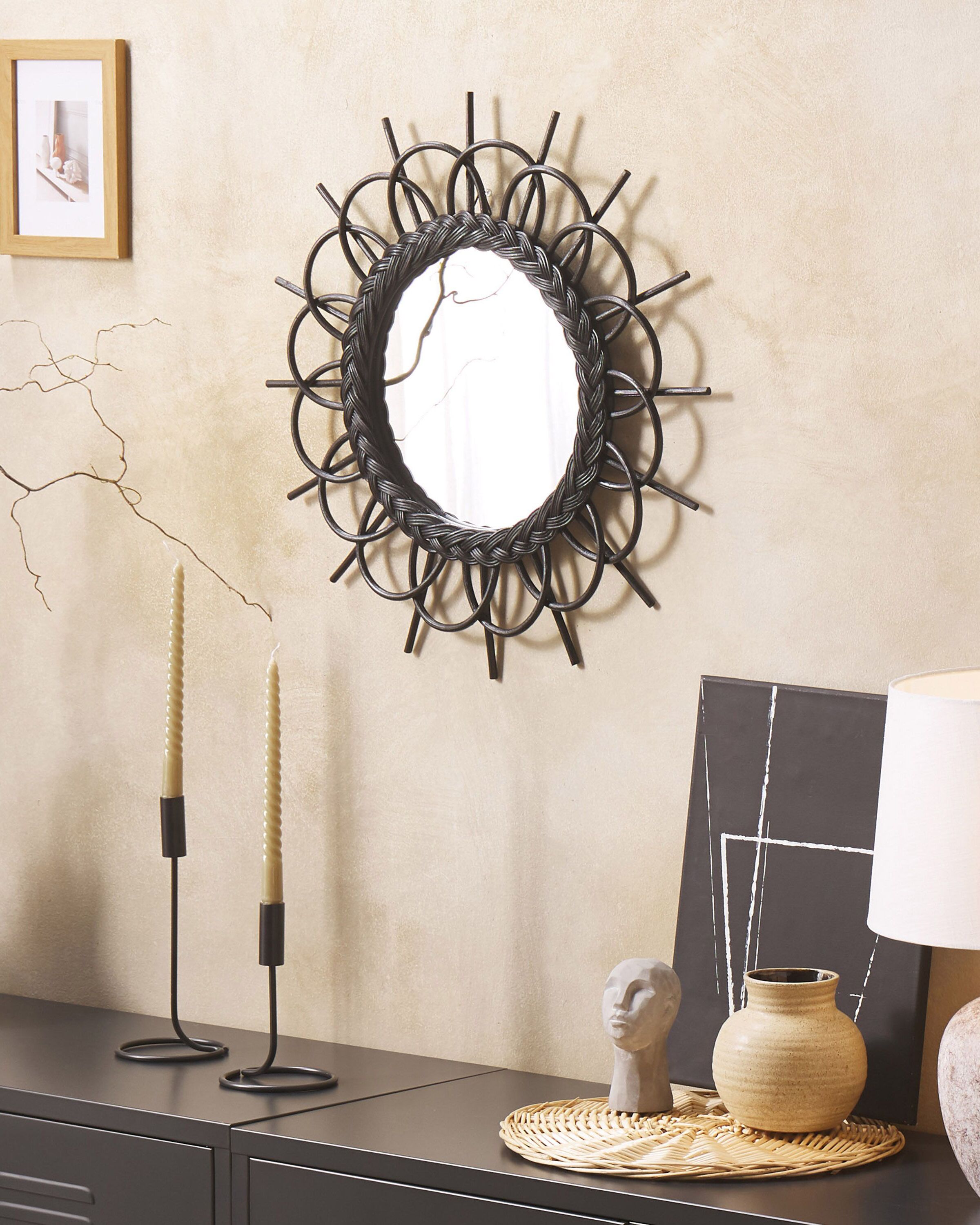 Wall Mirror TELAKIA 60 cm 60 cm Rattan Black