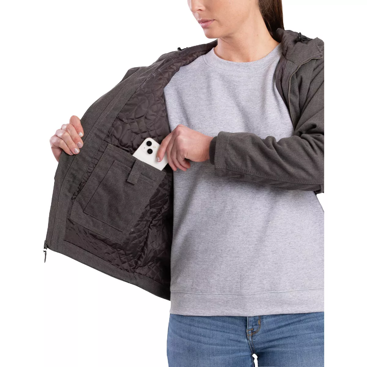 Berne Women's Small Titanium Heathered Duck Hooded Jacket