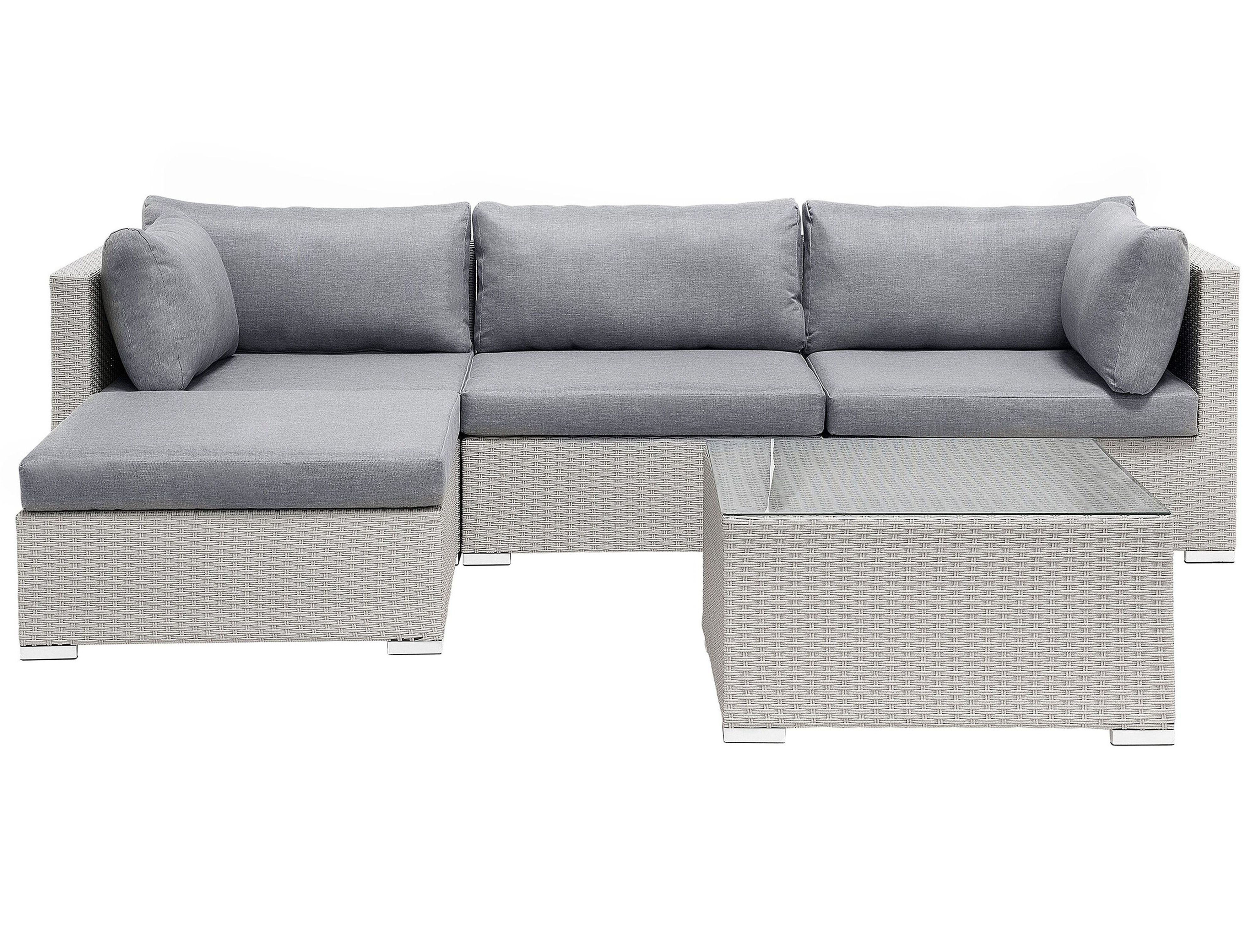 Garden Corner Sofa with Table 4 Seater SANO II Right Hand Modular PE Rattan Light Grey
