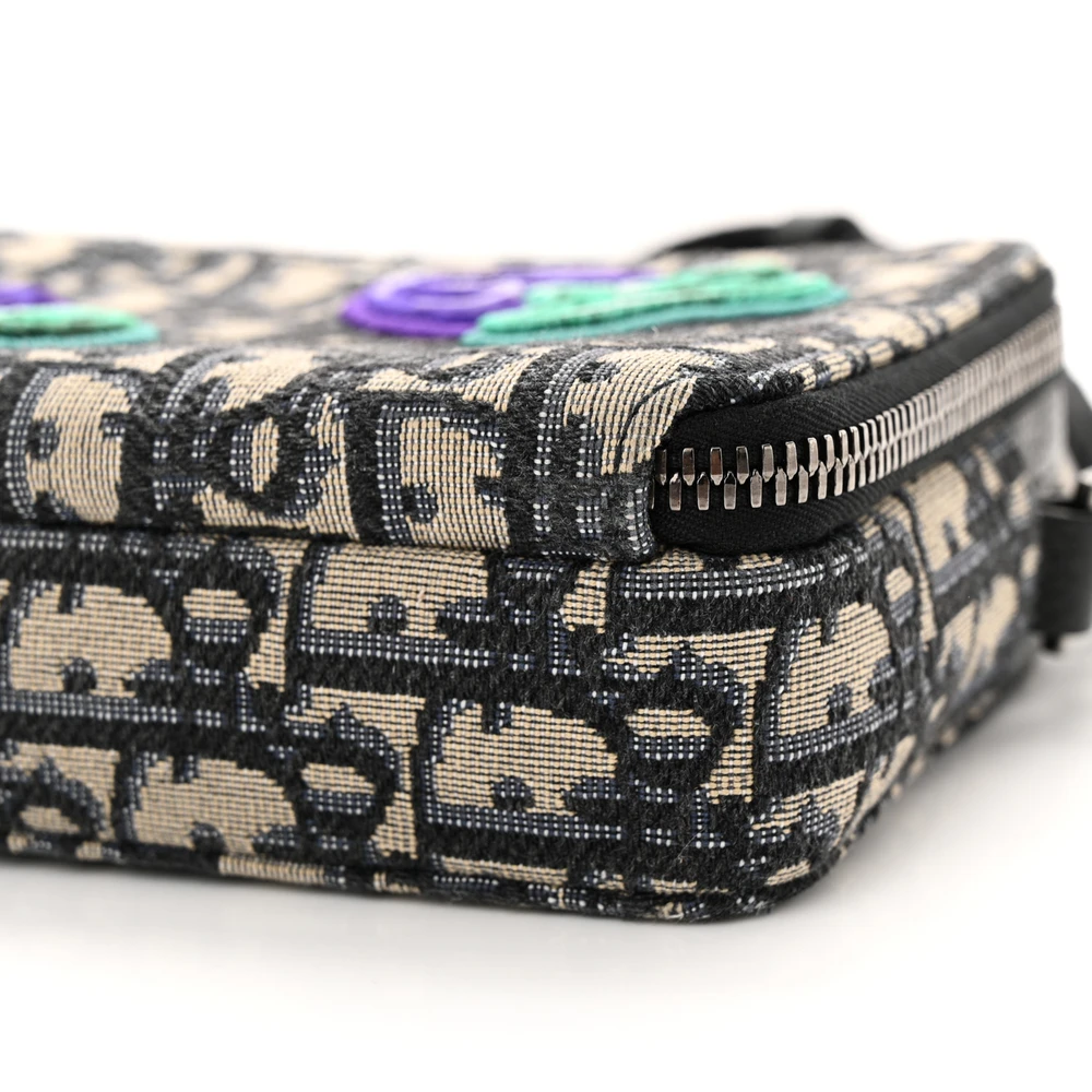 Dior x Kenny Scharf Charcoal Oblique Embroidered Canvas Patches Crossbody Silver Hardware High-quality Replica1:1High-quality replica