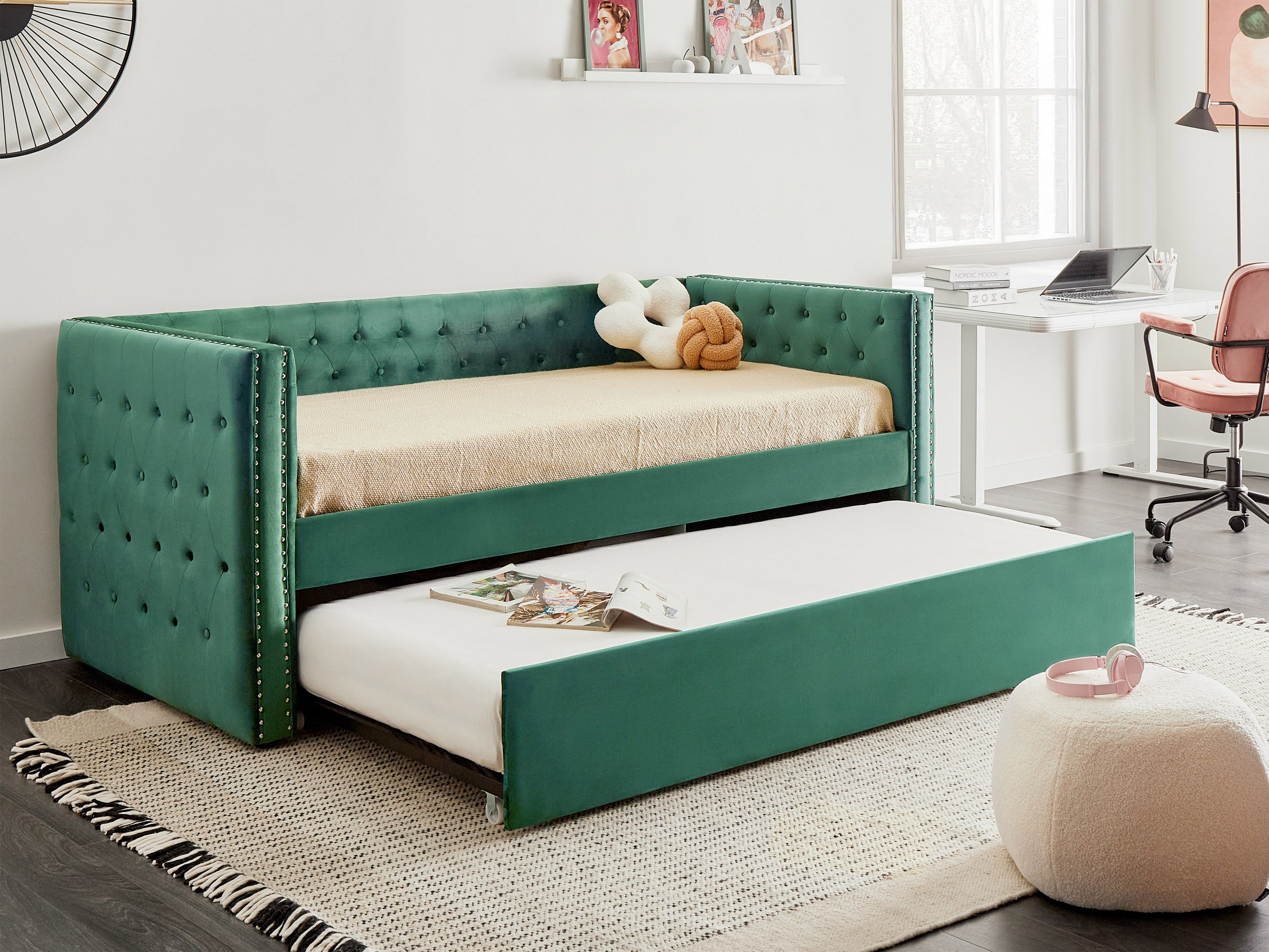 Trundle Bed Velvet GASSIN 90 x 200 cm (EU Single) Emerald Green
