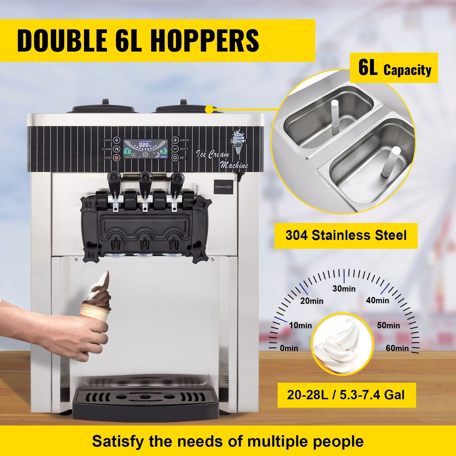 SIHAO 1200W Commercial Ice Cream Machine Countertop 18L/H Soft Serve Ice Cream Maker with LED Display - Image 20