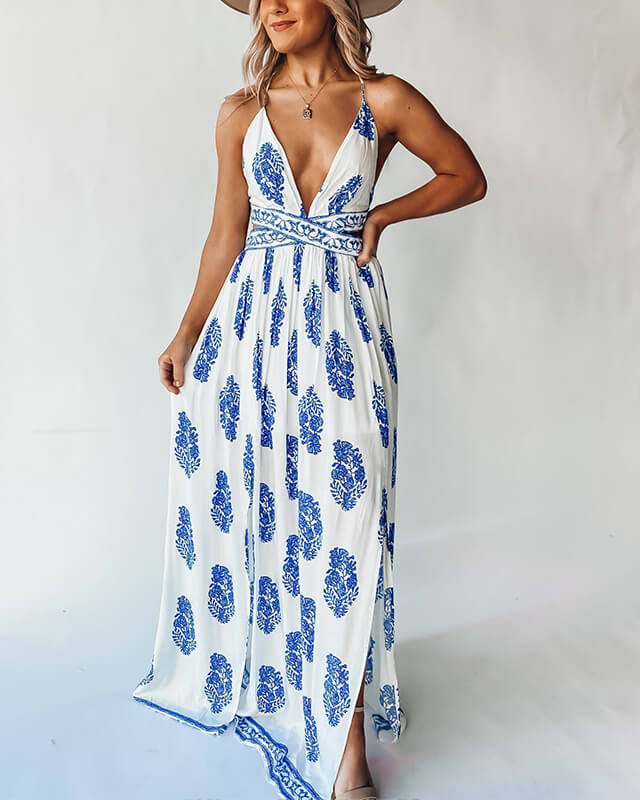 Women's V-neck Bohemian Halter Holiday Dress