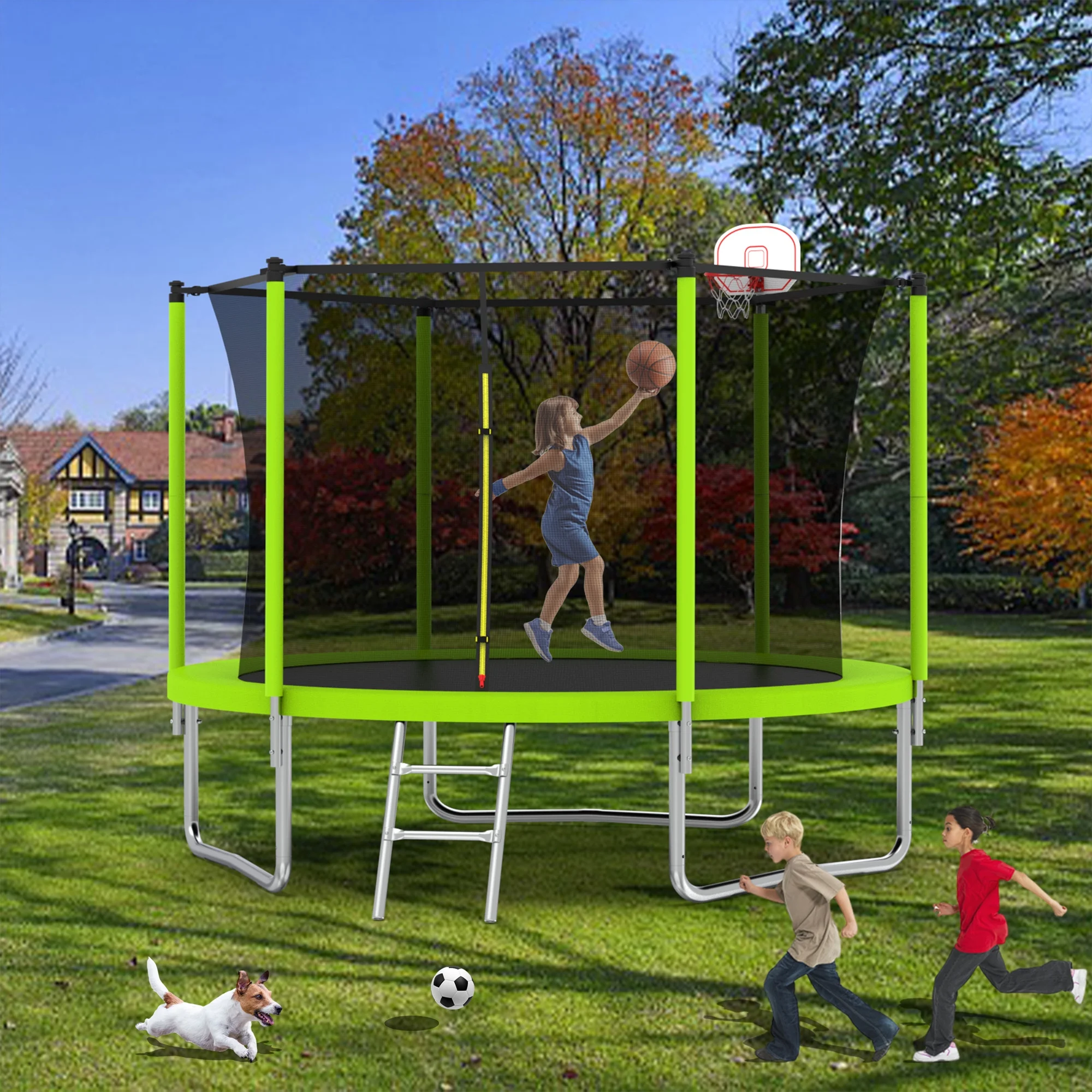 8FT Trampoline for Kids,Outdoor Trampoline with Basketball Hoop,Heavy-Duty Trampoline with Safety Enclosure Net,Blue - Image 14