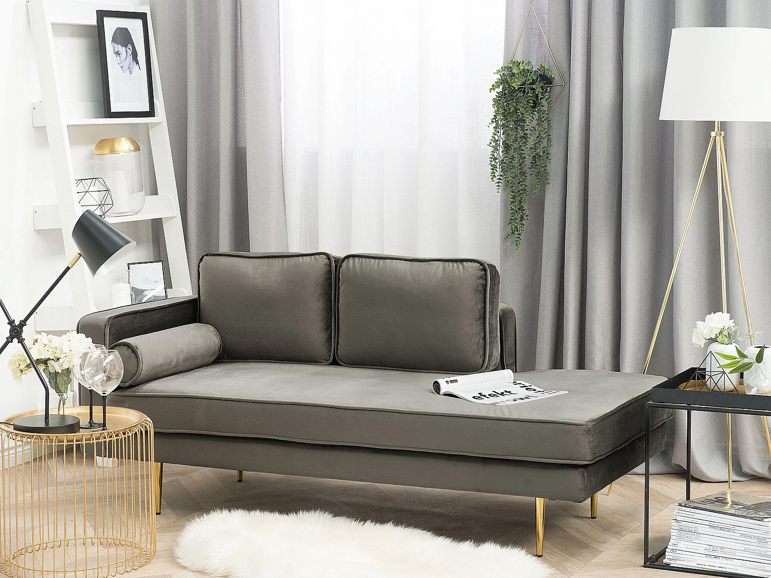 Chaise longue côté gauche MIRAMAS Velours Taupe