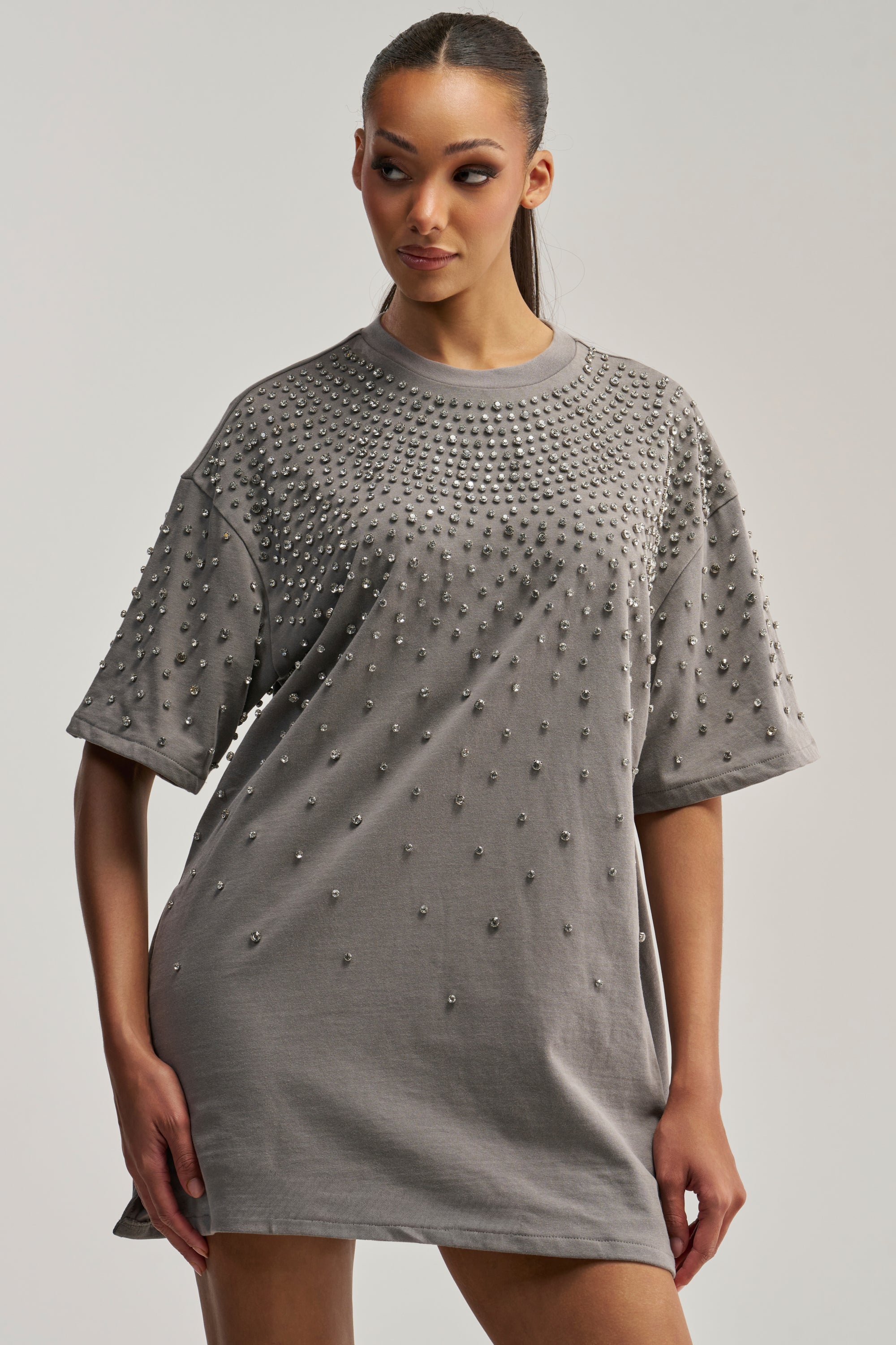 IN MY ELEMENT RHINESTONE TEE SHIRT MINI DRESS