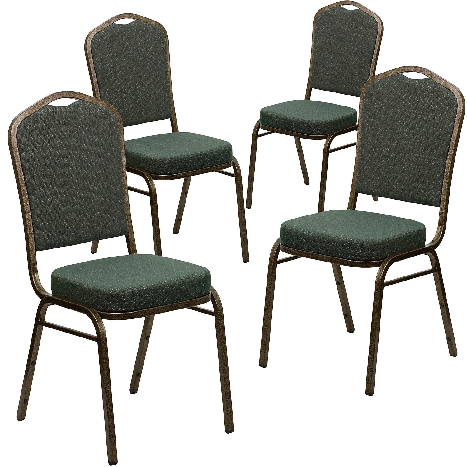 Flash Furniture 4 Pack HERCULES Series Crown Back Stacking Banquet Chair in Black Patterned Fabric - Gold Vein Frame - Image 31
