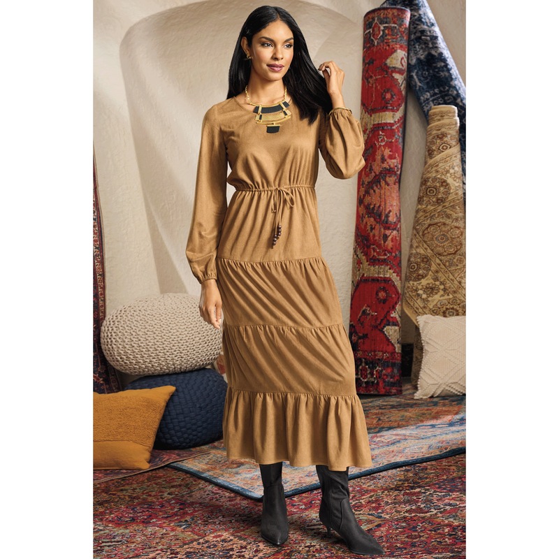 Kristia Faux-Suede A-Line Dress - MIDNIGHT VELVET CATALOG