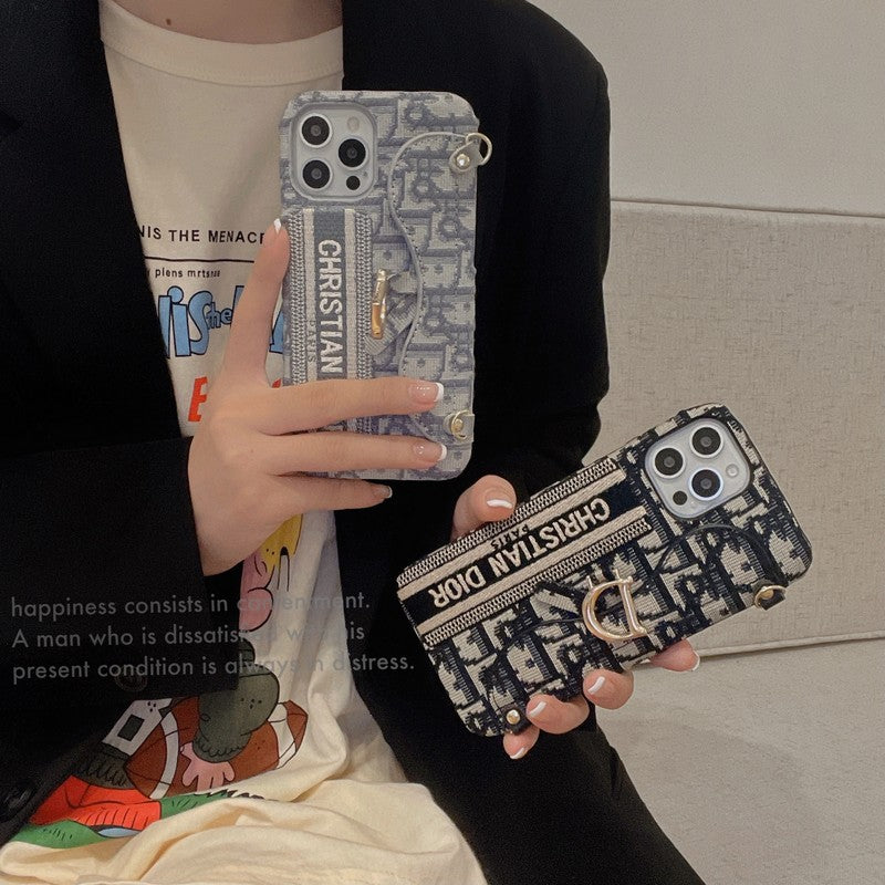 CD Black & Grey Fabric Card Bag Crossbody iPhone Case - Wholesale & Influencer