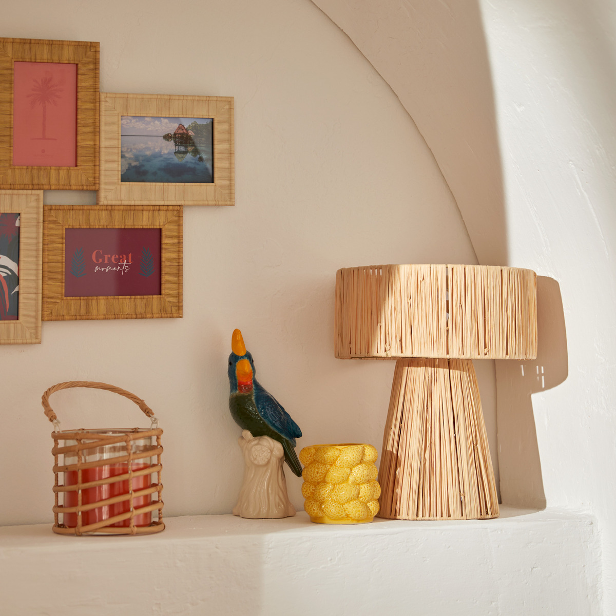 Desk lamp "Orane" Raffia, Beige, H. 34 cm