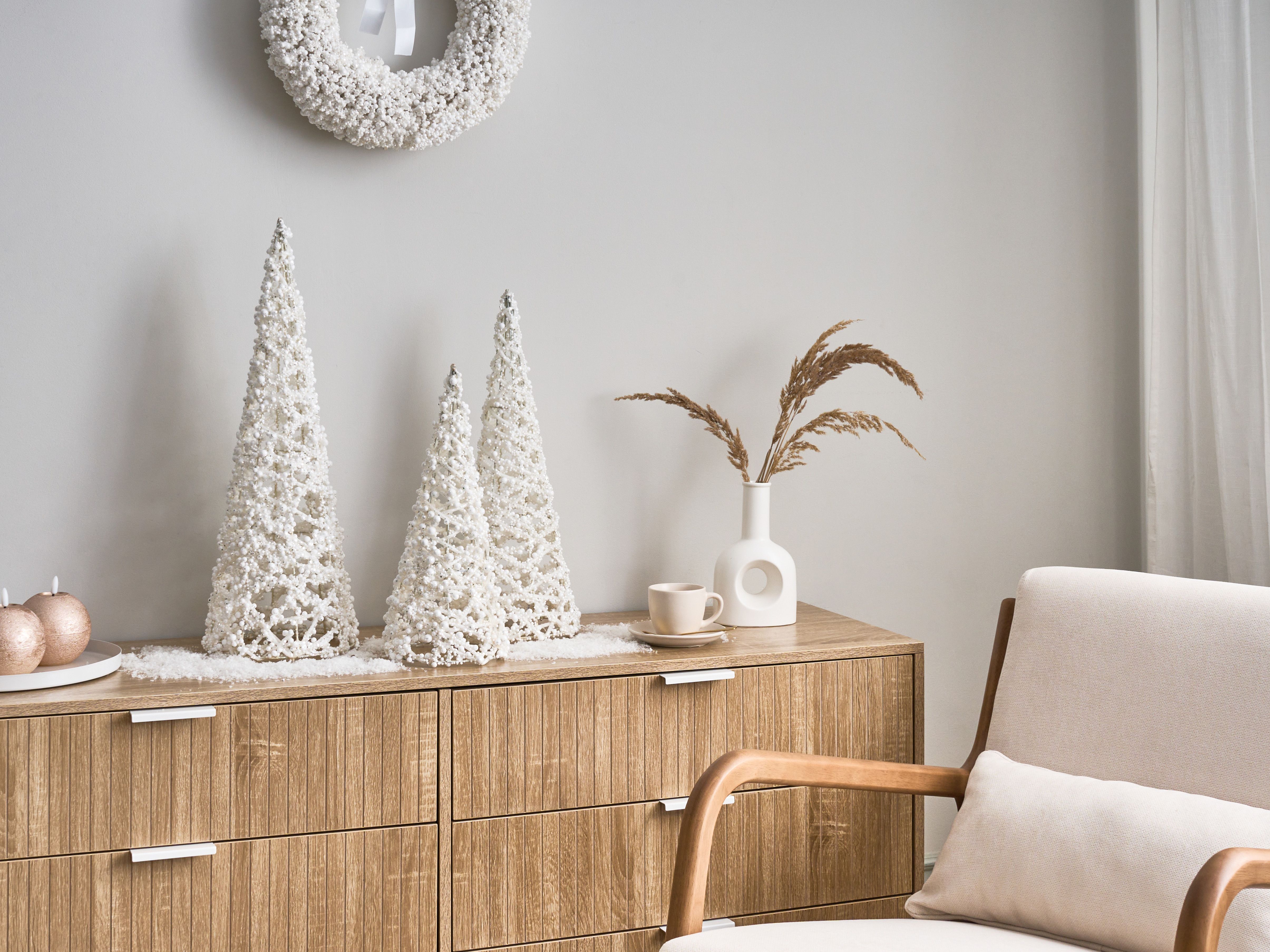 Set of 3 Figurines ROSAN Christmas Tree 40/50/60 cm White