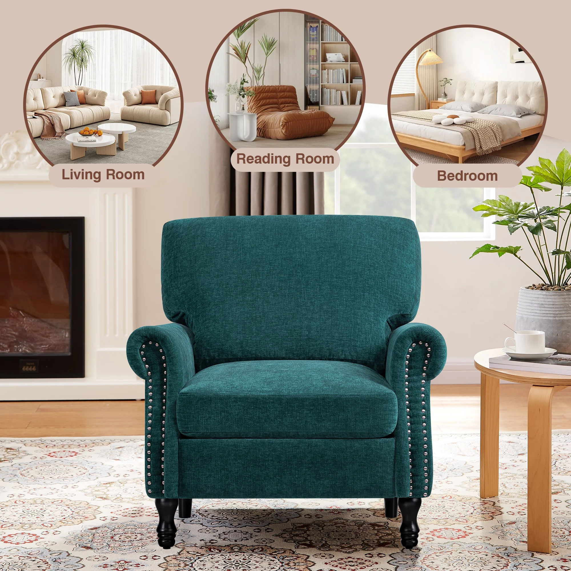 COOLHUT Modern Accent Chair Armchair, Linen Fabric Upholstered Comfy Single Sofa with Solid Wood Frame for Living Room, Gray - Image 30