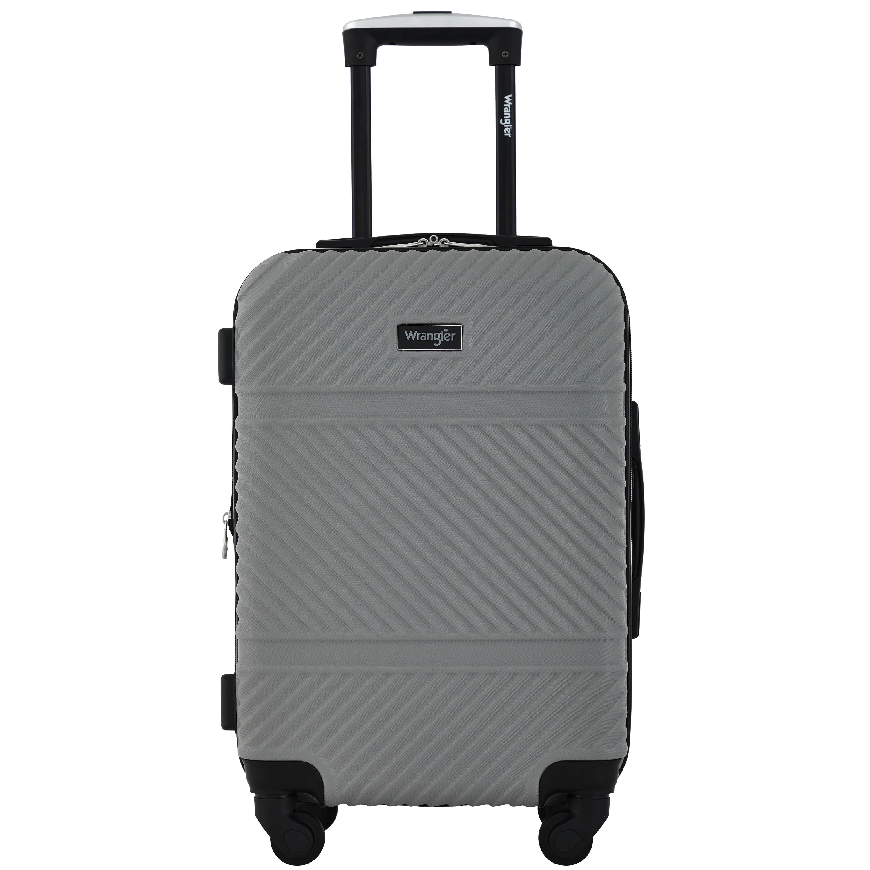 Wrangler 4 Piece Expandable Hardside Spinner Luggage Set with Packing Cubes, Sharkskin Grey