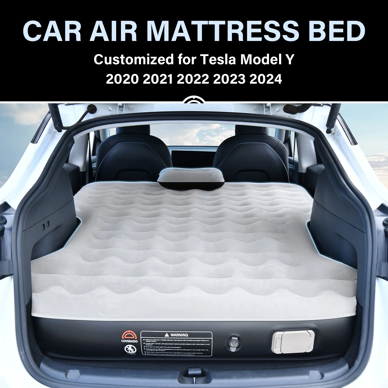 Coverado Car Air Mattress Custom Tesla Model Y 2021-2024, Inflatable Outdoor Camping Air Bed with Car Air Pump, Gray Thickened Flocking Air Bed - Image 6