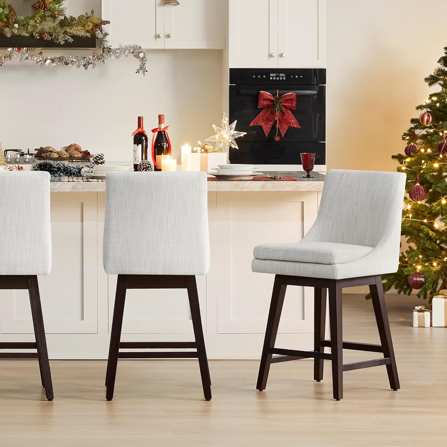 CHITA Bar Stools Set of 2, Counter Height Swivel Barstools, FSC Certified Morden Upholstered Fabric Counter Chairs with Back Support, 26.8