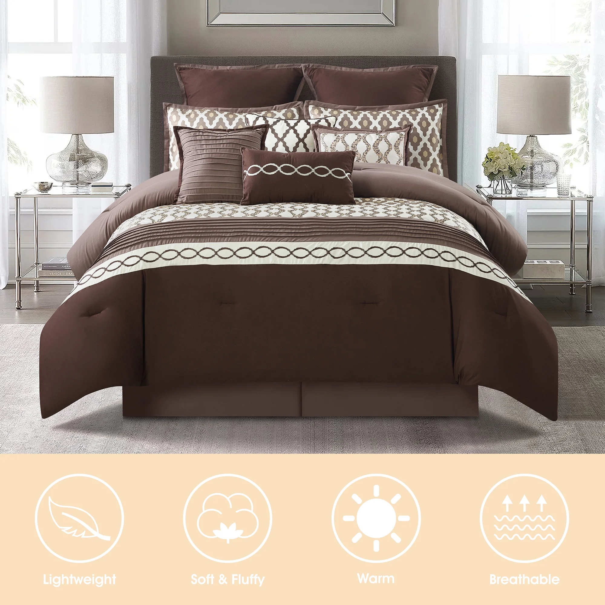 LANCO MODERN LIFESTYLE King Size Comforter Set, Burgundy, 10 Piece Bed in a Bag for All Seasons, Luxury Extreme Comfort Bedding Sets with Bedskirt, Pillow Shams, Euro Shams and Decor Pillows - Image 25