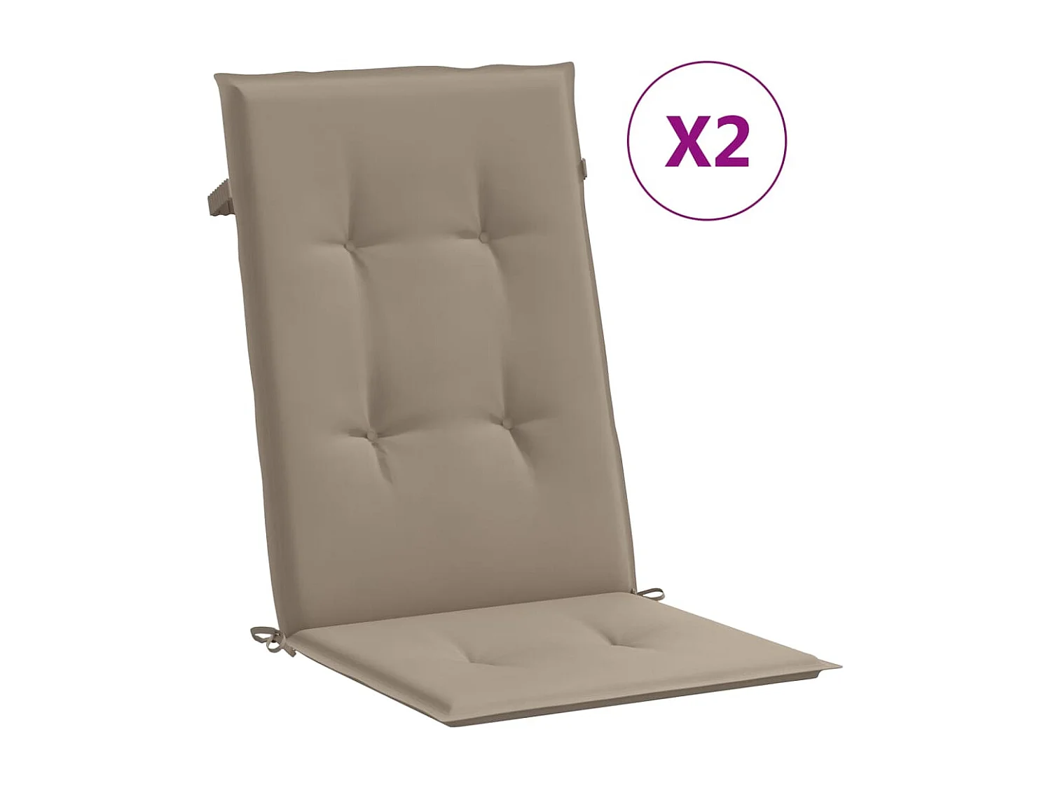 Coussins de chaise de jardin dossier haut lot de 2 taupe tissu