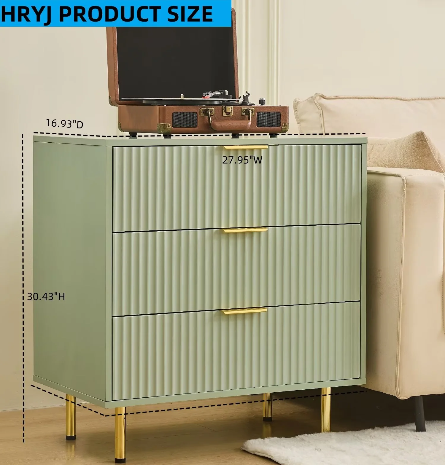 HRYJ White Large 3 Drawers Nightstand Dresser Fluted Wood Night Stand Bedside Table for Bedroom - Image 11