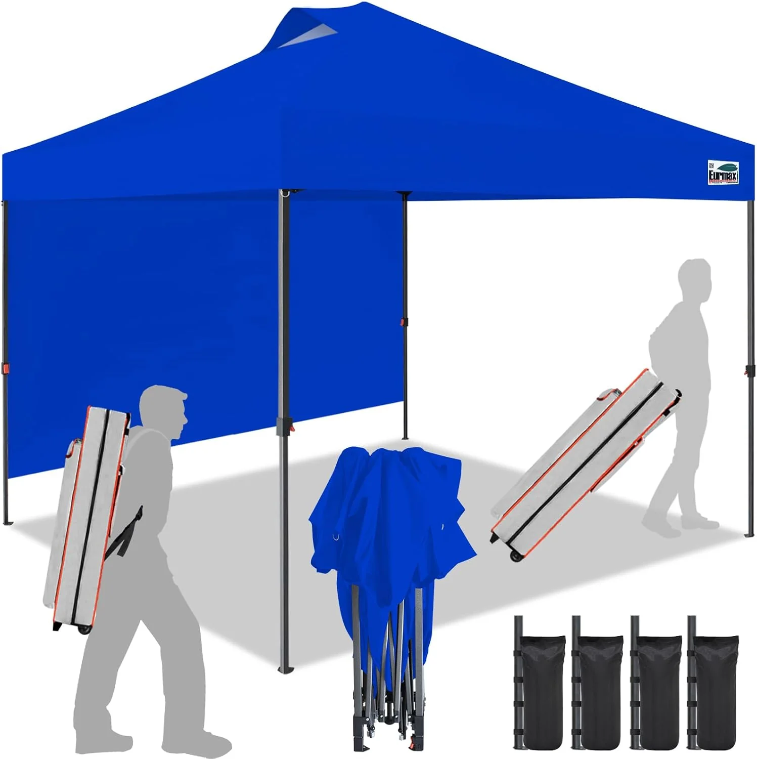 Eurmax USA NOMATTER 10x10ft Pop Up Canopy Tent With 1 Removable Sidewall And 4 Sand Bags