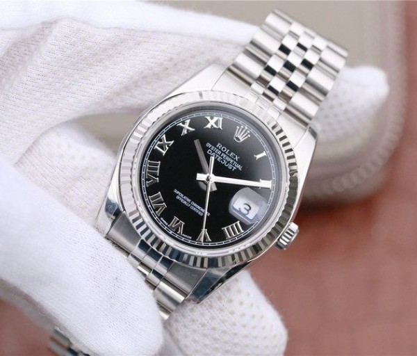 Replica Rolex DateJust 36mm SS 116234 ARF Black Dial Roman Markers 904L SS Bracelet SA3135 - Elite Watch Atelier
