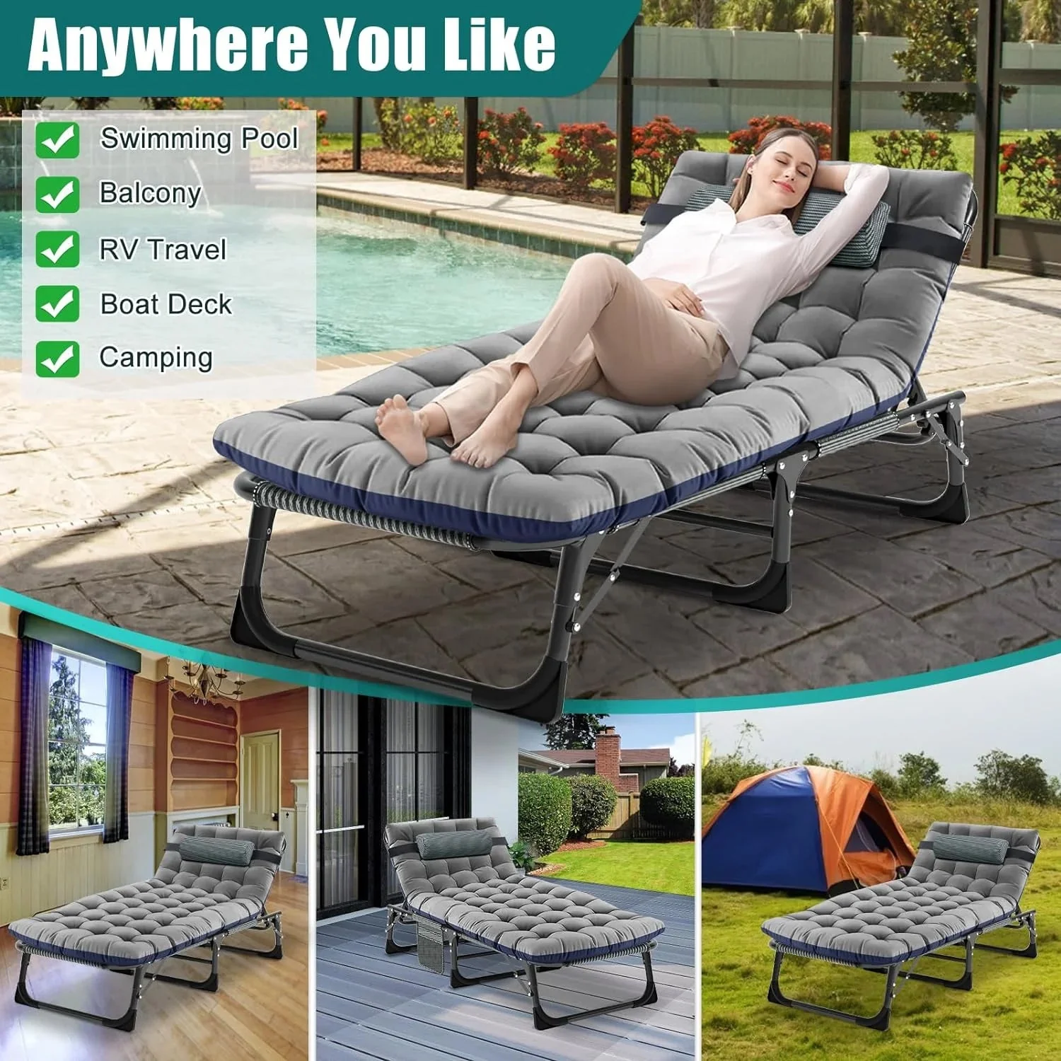 Slsy 5-Position Adjustable Folding Lounge Chair And Cot - 75.2" x 25.6" x 11.8" - Image 113 Slsy 5-Position Adjustable Folding Lounge Chair And Cot - 75.2" x 25.6" x 11.8" - Image 113