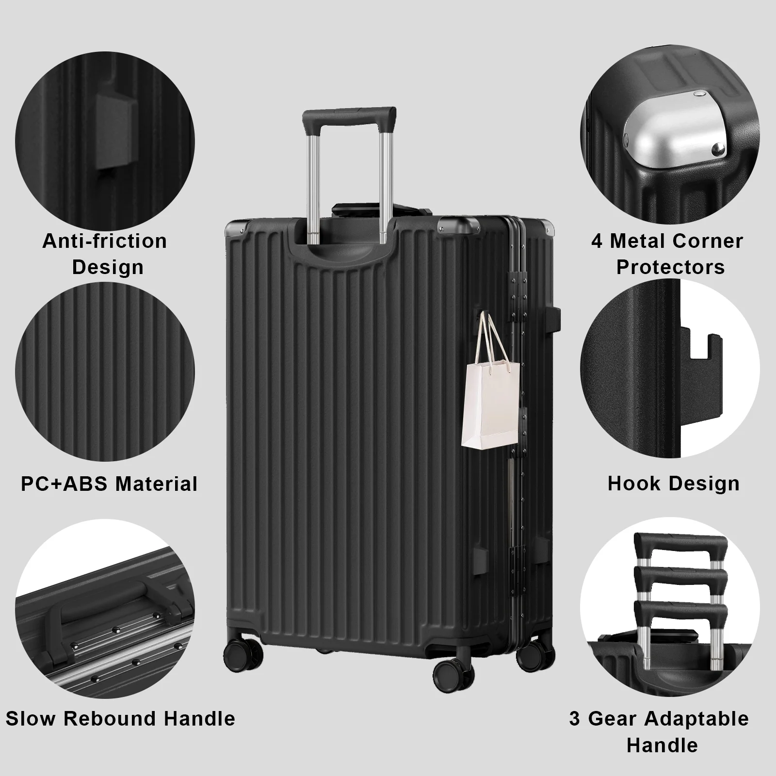 Luggage Aluminium Frame PC ABS Hardshell Suitcase with Spinner Wheels TSA Lock Zipperless Luggage 28 inch Silver - Image 34